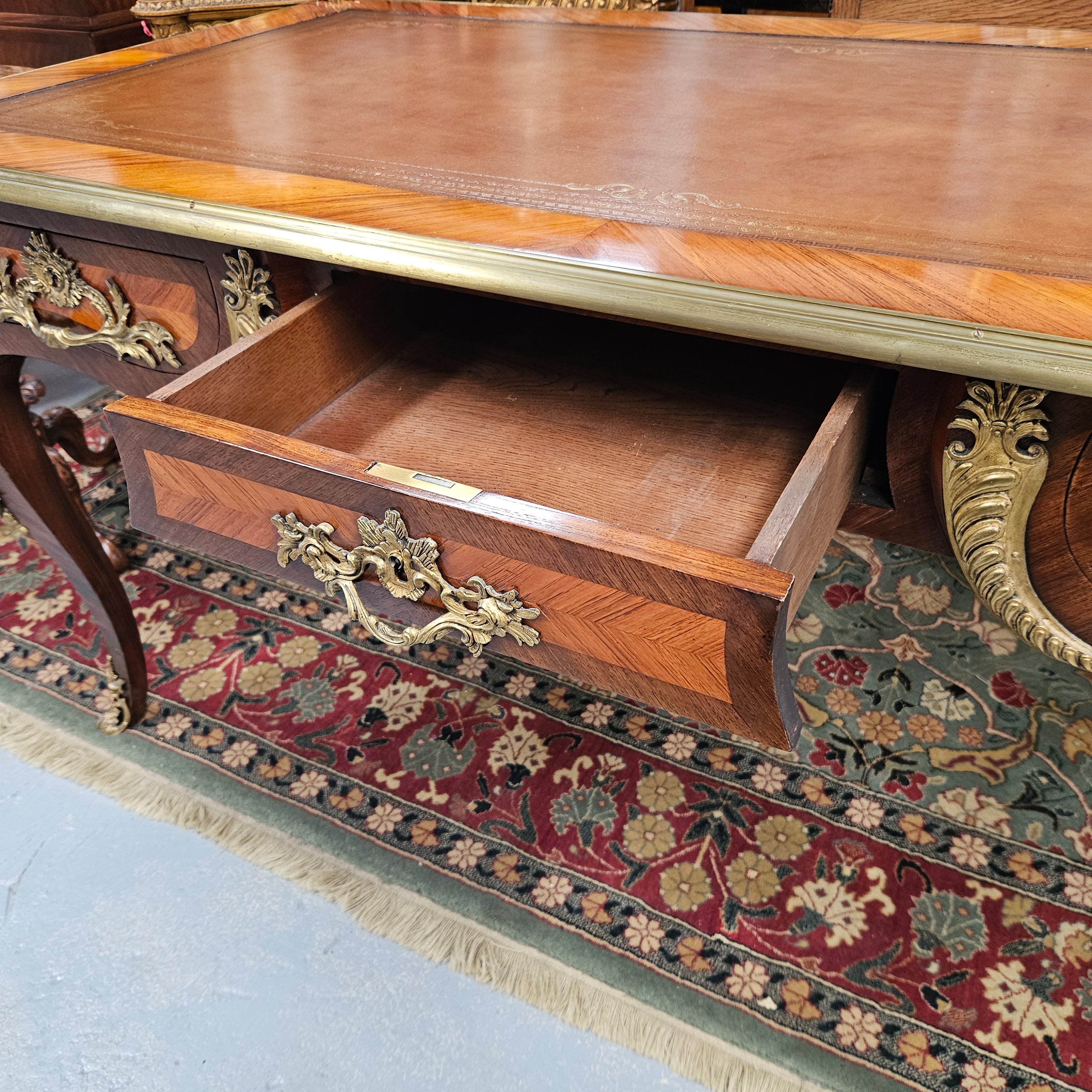 Exceptional 19th Century Louis XV Style Kingwood & Rosewood"Bureau Plat" Leather Top Desk | Antique & Vintage | Moonee Ponds Antiques | Australia Wide Delivery