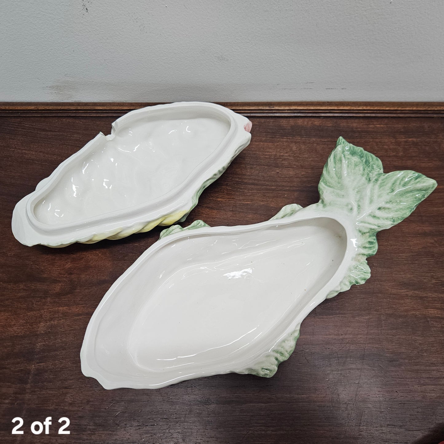 Vintage Italian Hand painted Majolica Fish Covered Dish