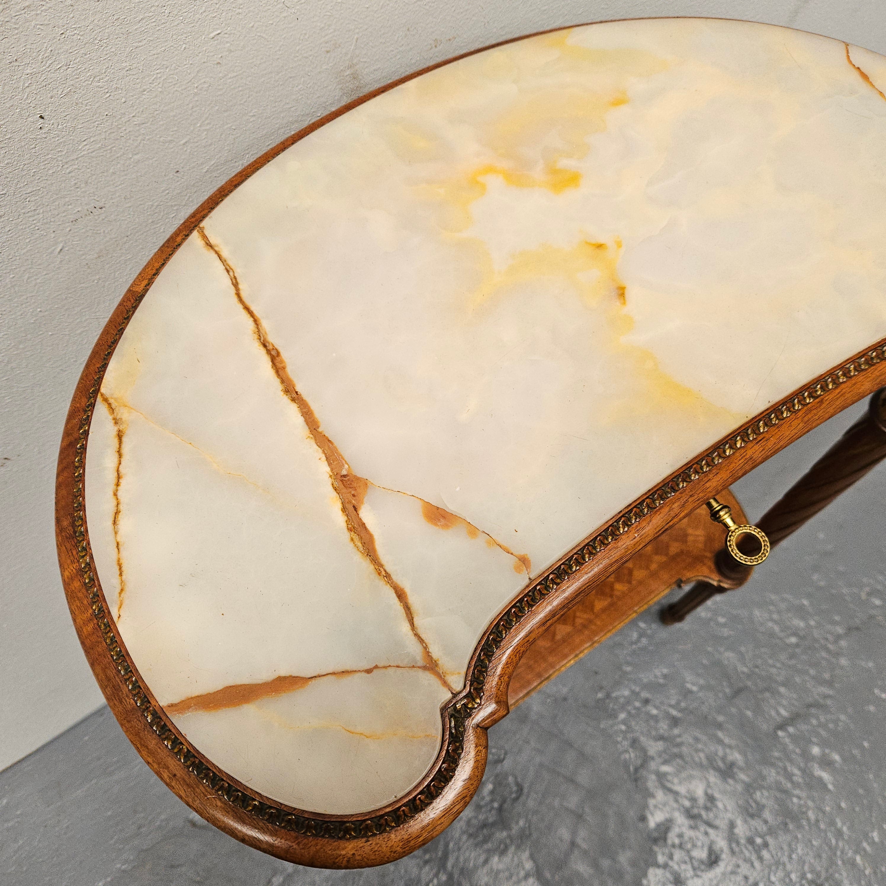 Louis XVIth Style Kidney Shape, Marble Top, Ormolu Trim Side Table | Antique & Vintage | Moonee Ponds Antiques | Australia Wide Delivery