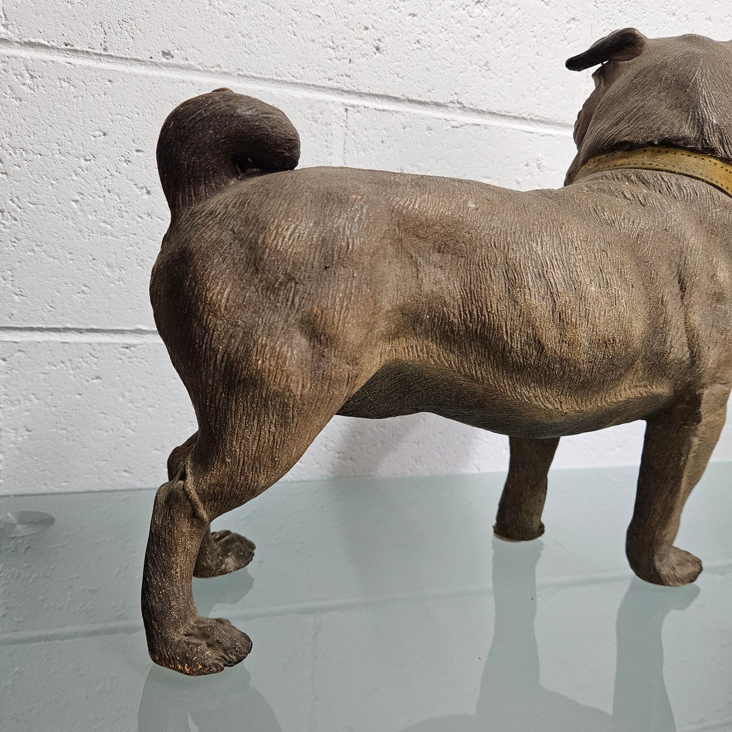 Rare Australian Large Cold Painted Terracotta Pug Statue