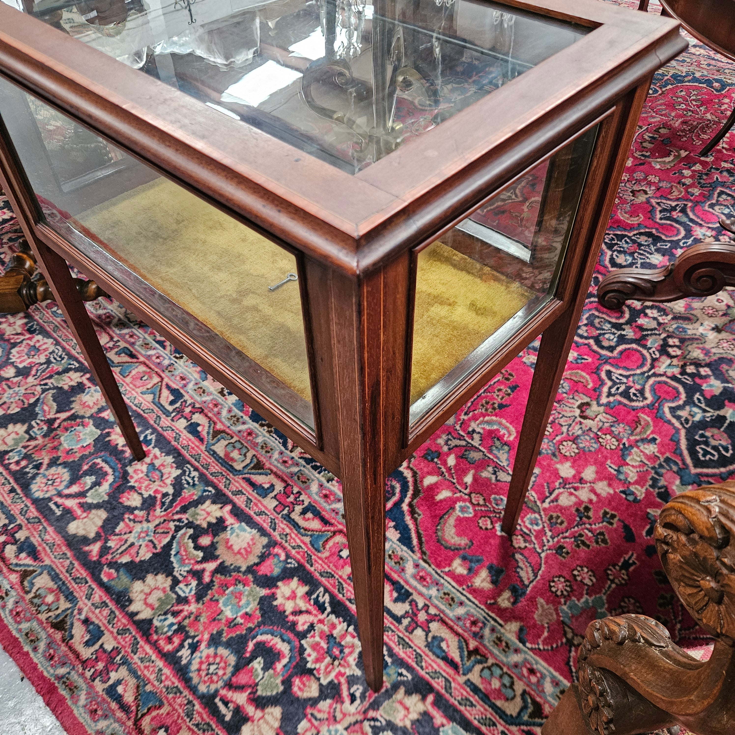 Edwardian Mahogany Inlaid Lift Top Curio Showcase | Antique & Vintage | Moonee Ponds Antiques | Australia Wide Delivery