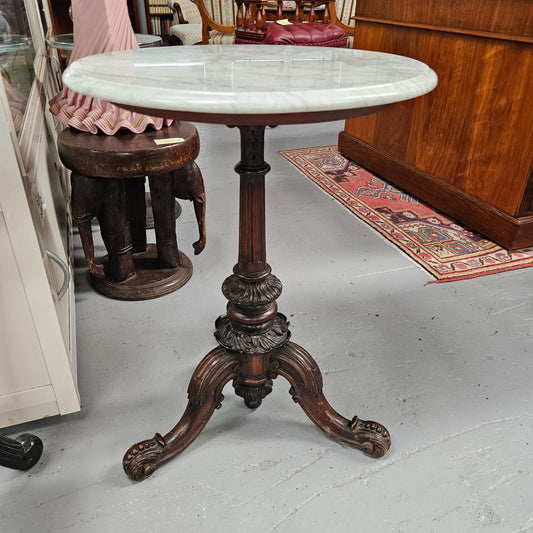 Victorian Marble Top & Carved  Walnut Base Occasional Table