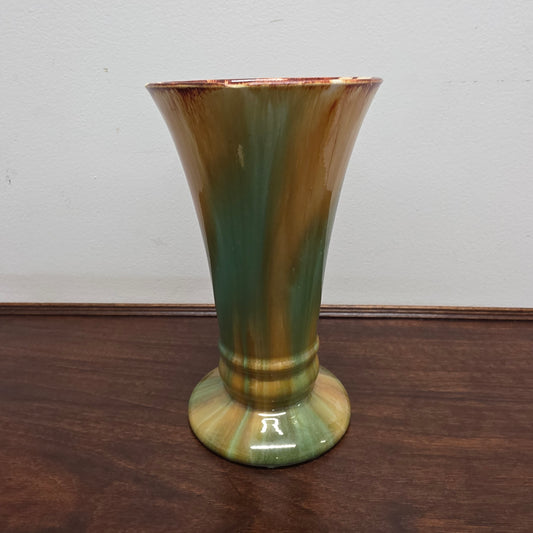 1930s Cornwell Brunswick Pottery Green & Brown Drip Glaze Vase