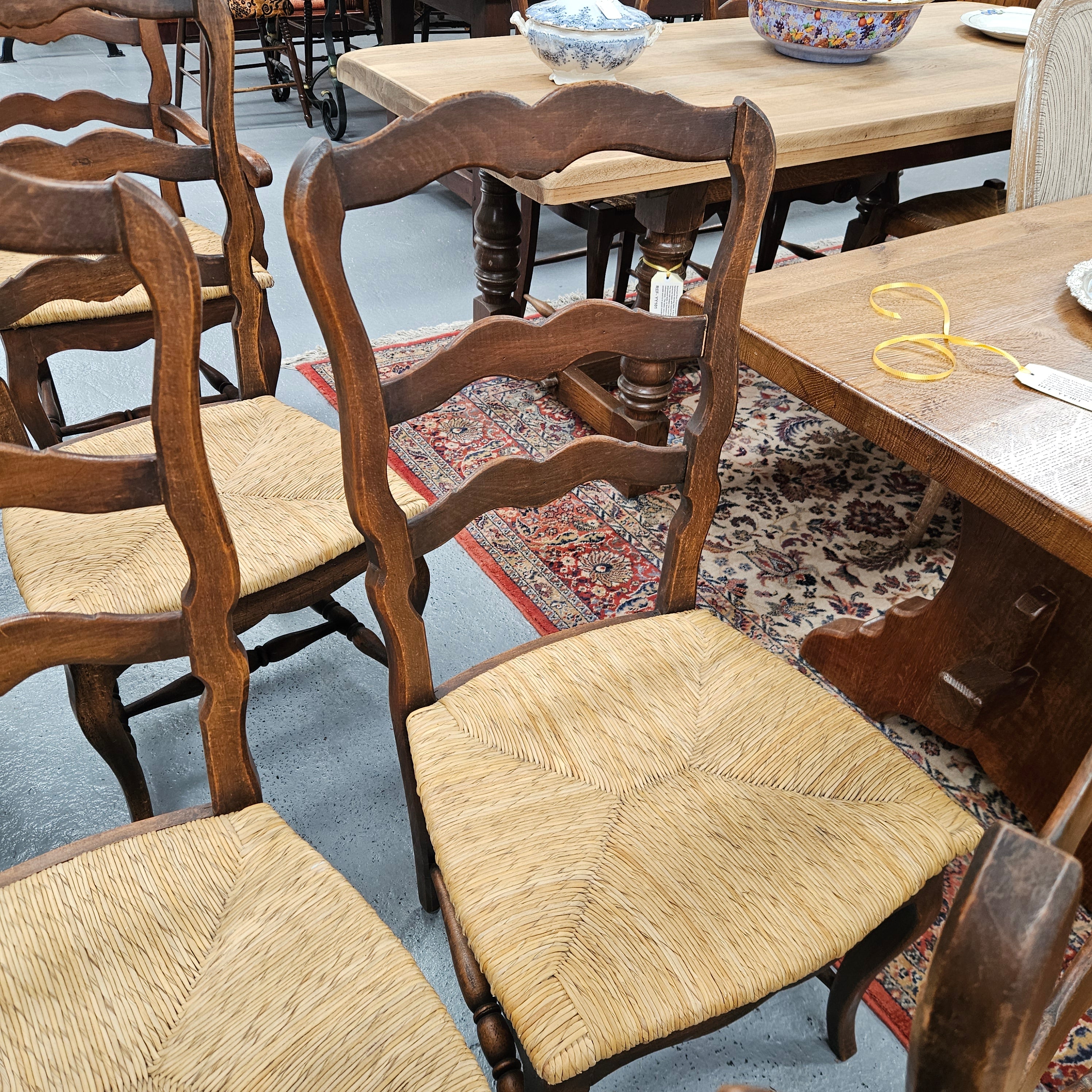 Set of Ten French Oak Rush Seats 8 Dining Chairs & 2 Carvers | Antique & Vintage | Moonee Ponds Antiques | Australia Wide Delivery