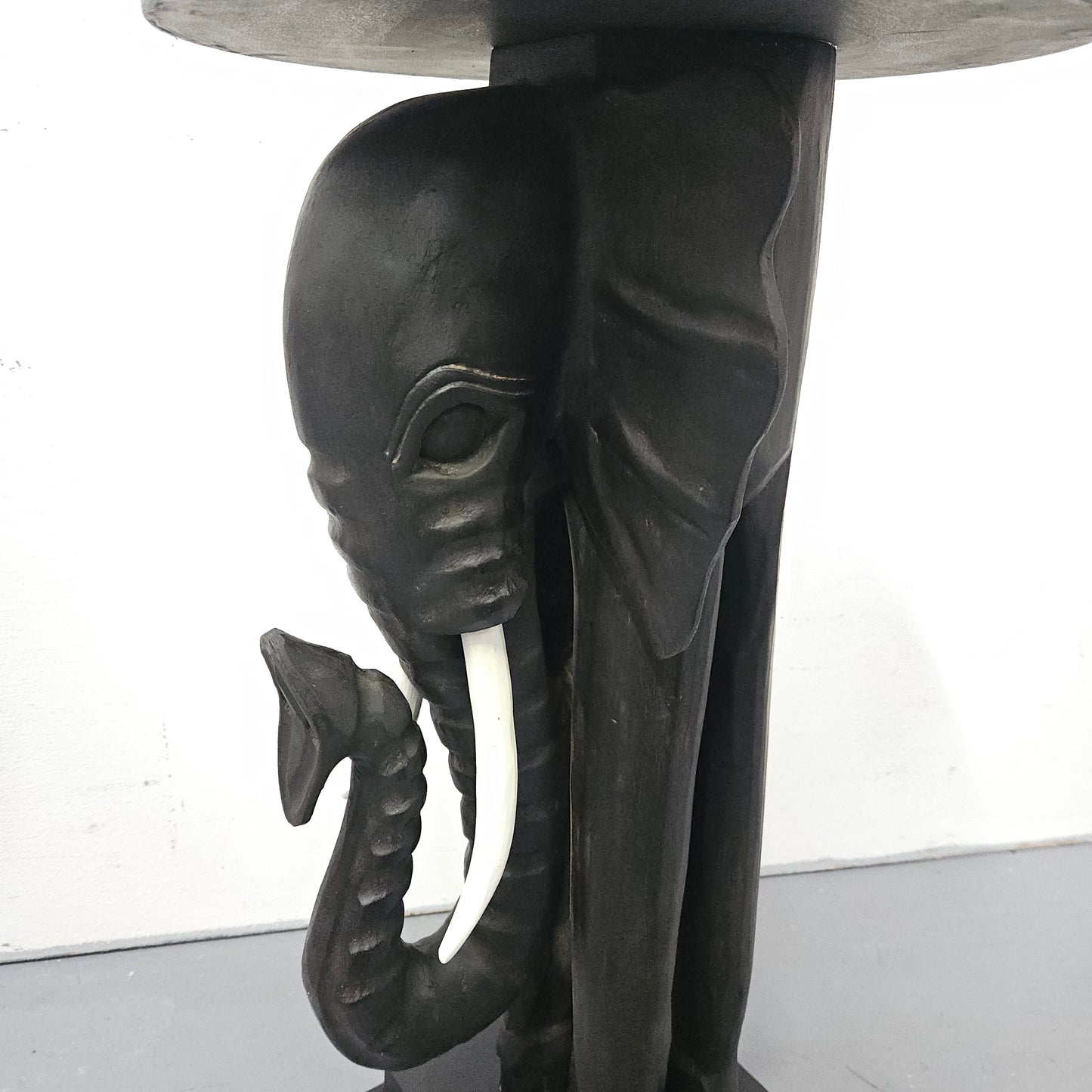 Unusual Hand Carved Ebonized Timber Elephant Side Table