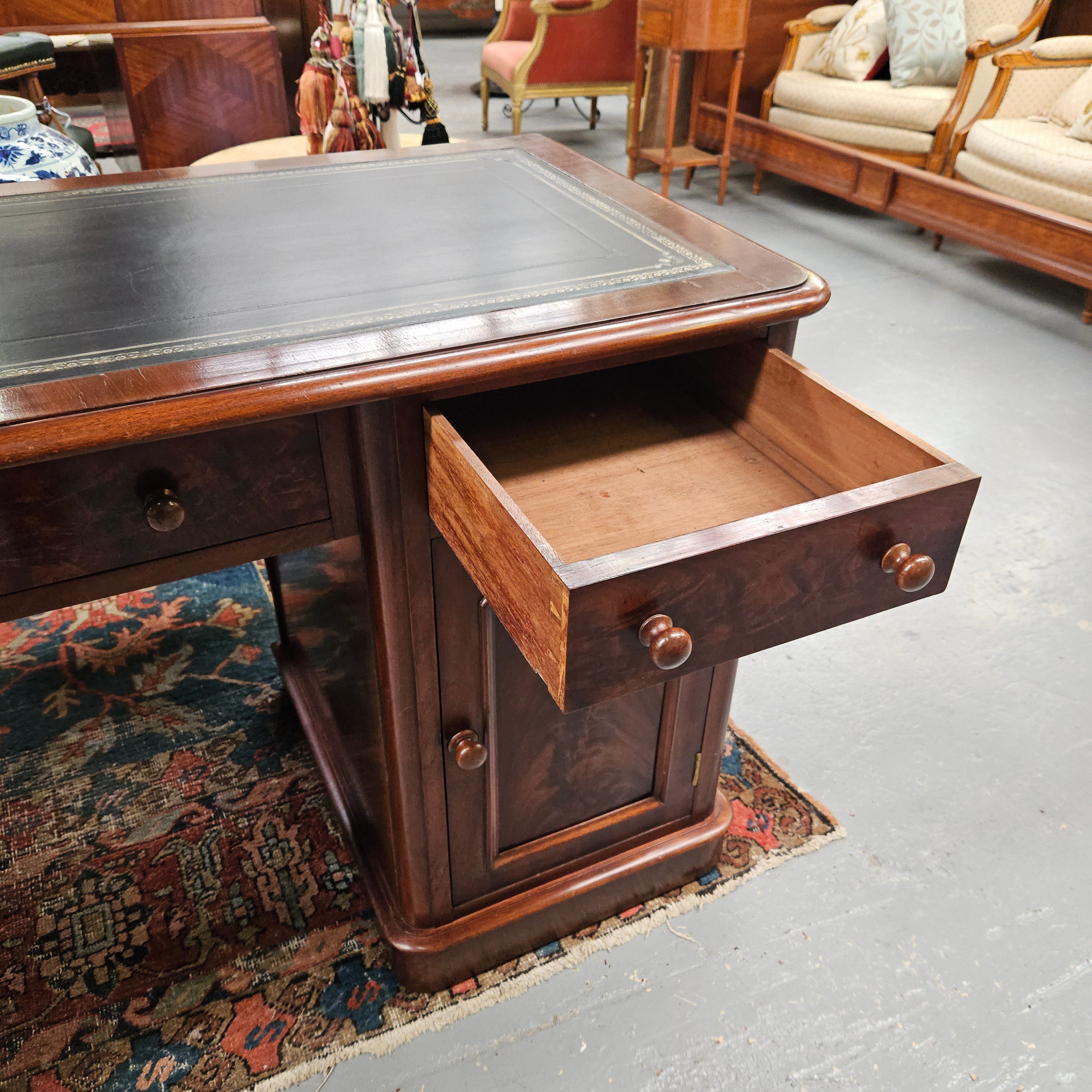 Mid Victorian Leather Top Mahogany Desk | Antique & Vintage | Moonee Ponds Antiques | Australia Wide Delivery