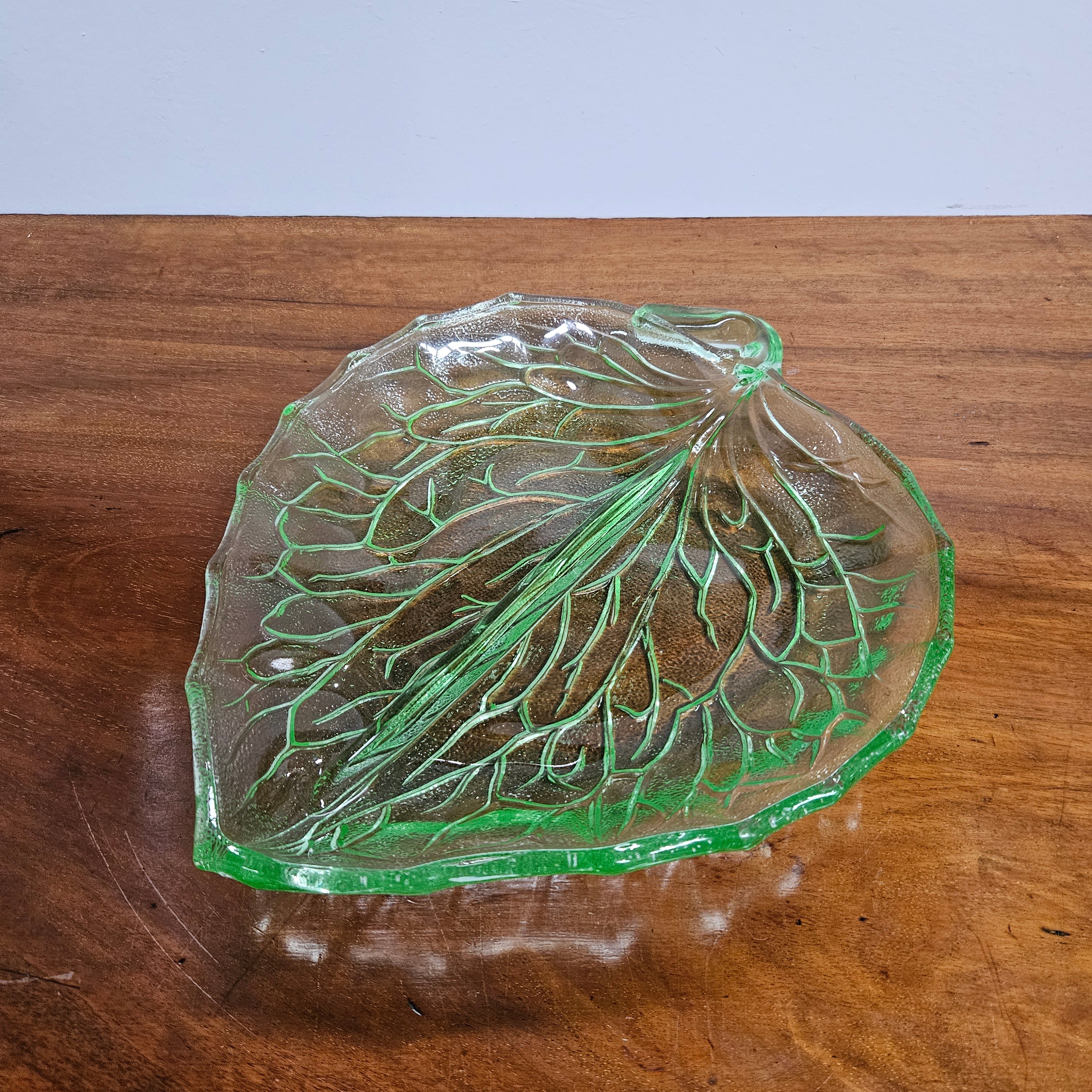 Vintage Bagley Uranium Green Glass Leaf Dish | Antique & Vintage | Moonee Ponds Antiques | Australia Wide Delivery