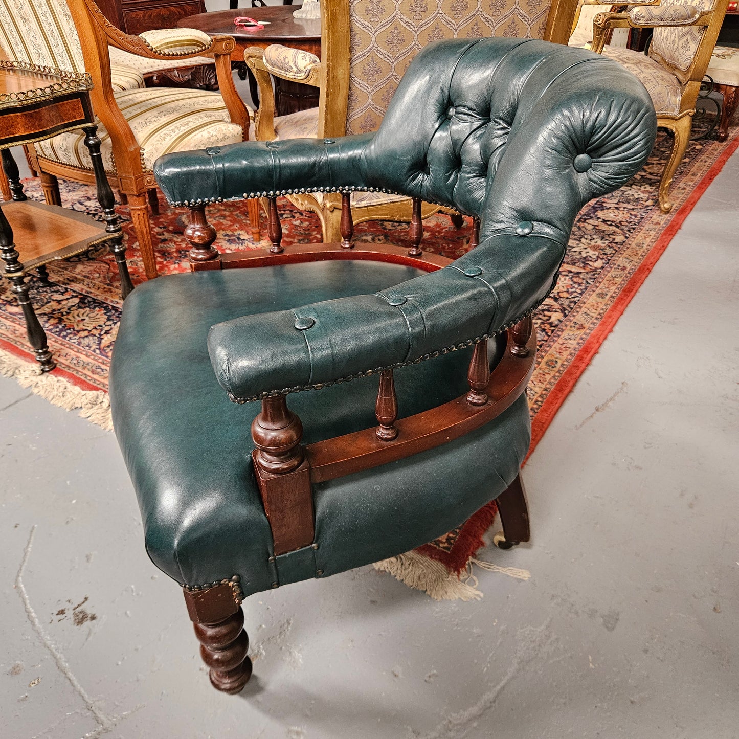 Antique Mahogany Leather Upholstered Captain / Office Chair