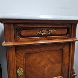 Pair of French Walnut Louis XV Style Marble Top Bedside Cabinets | Antique & Vintage | Moonee Ponds Antiques | Australia Wide Delivery