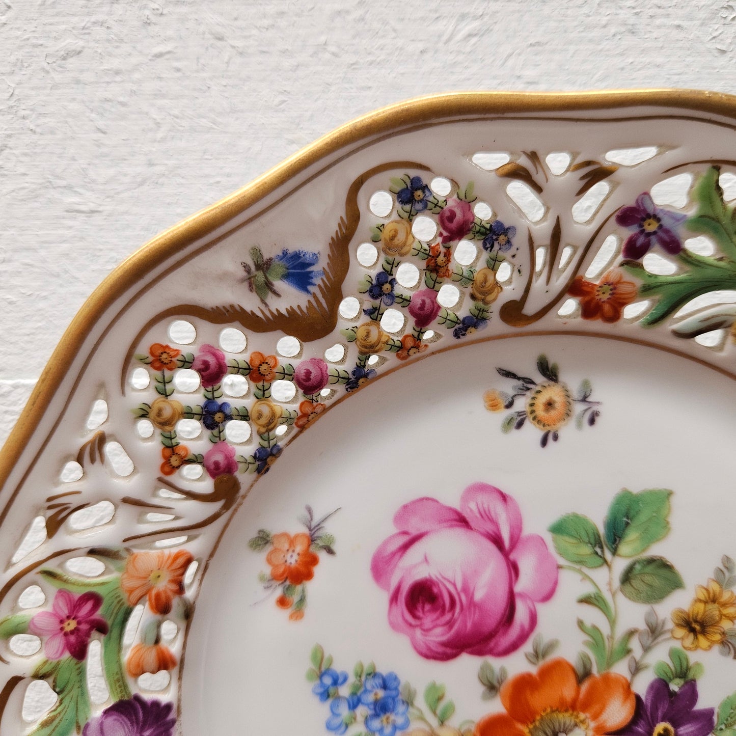 Pair Schumann Dresden Reticulated Hand Painted Plates