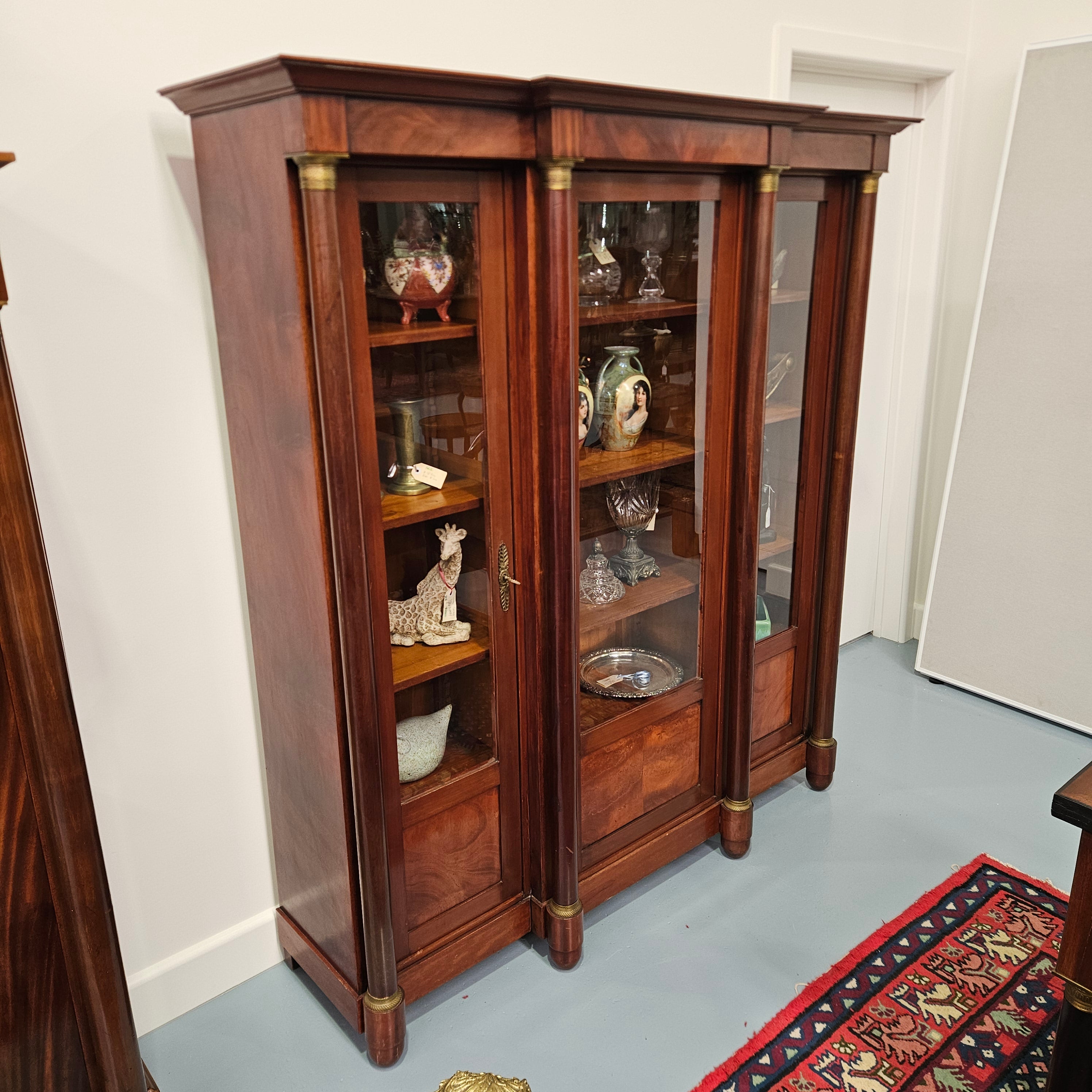 Large Empire Style Mahogany Three Door Display Cabinet