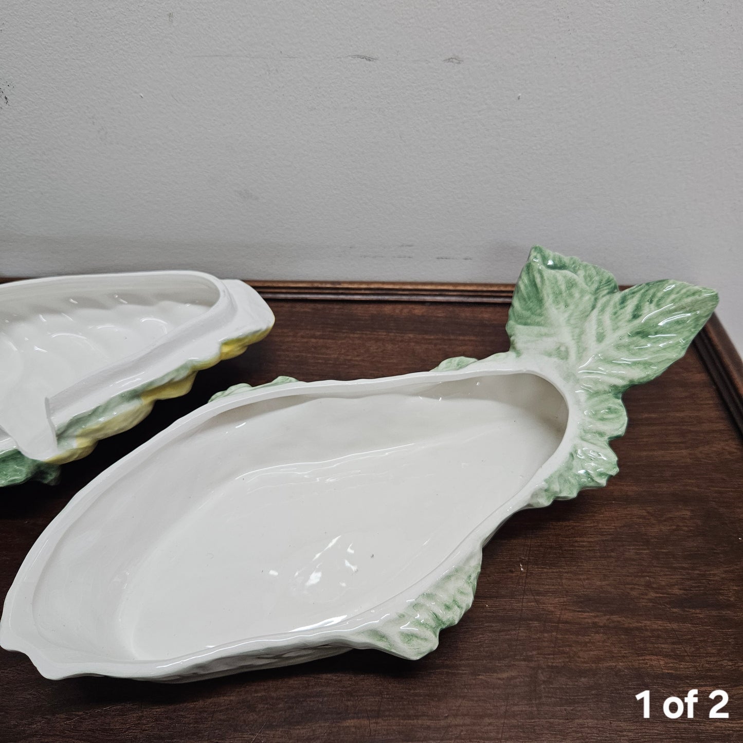 Vintage Italian Hand painted Majolica Fish Covered Dish