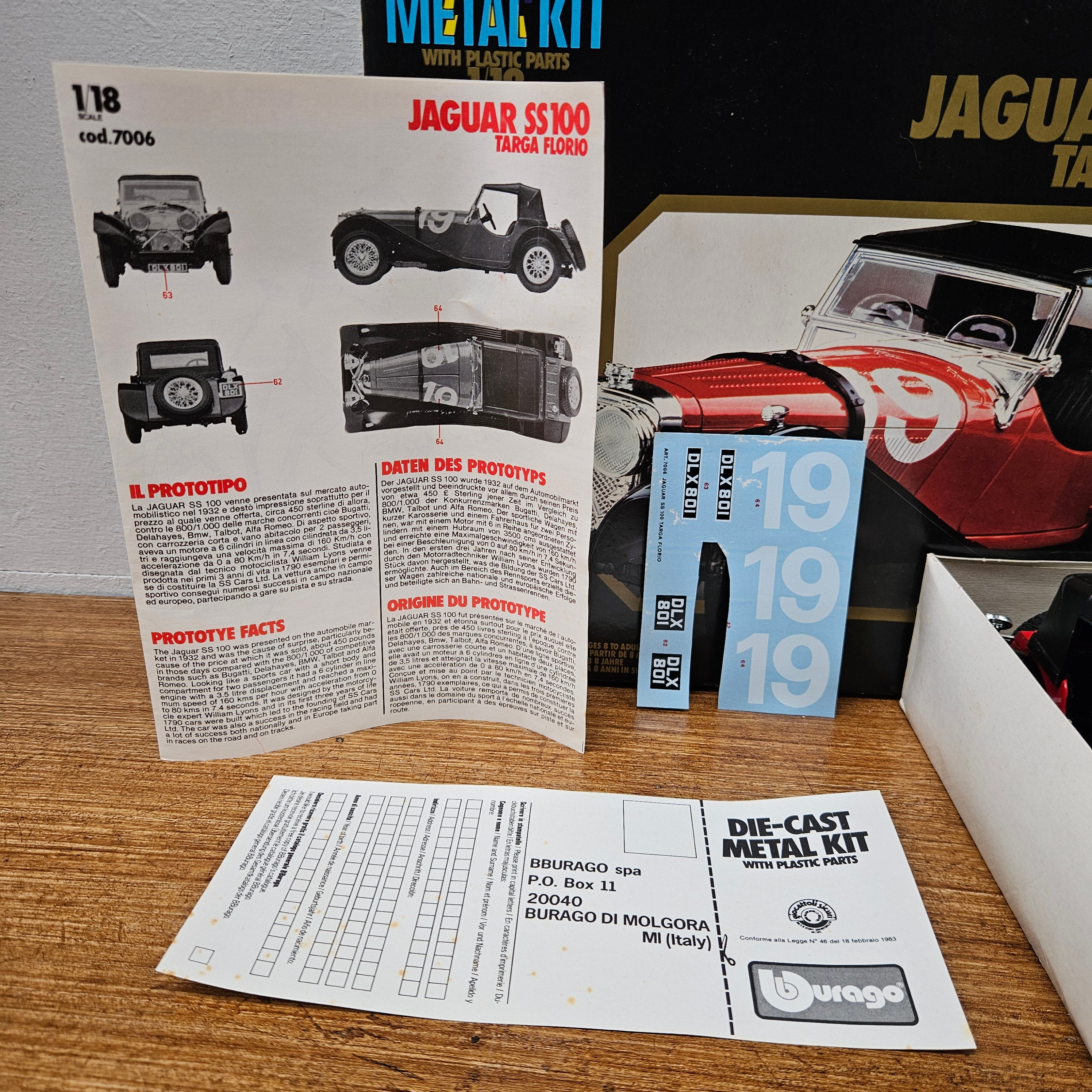 Vintage Boxed (Original) 1:18 Burago Jaguar SS100 Targa Florio Kit | Antique & Vintage | Moonee Ponds Antiques | Australia Wide Delivery