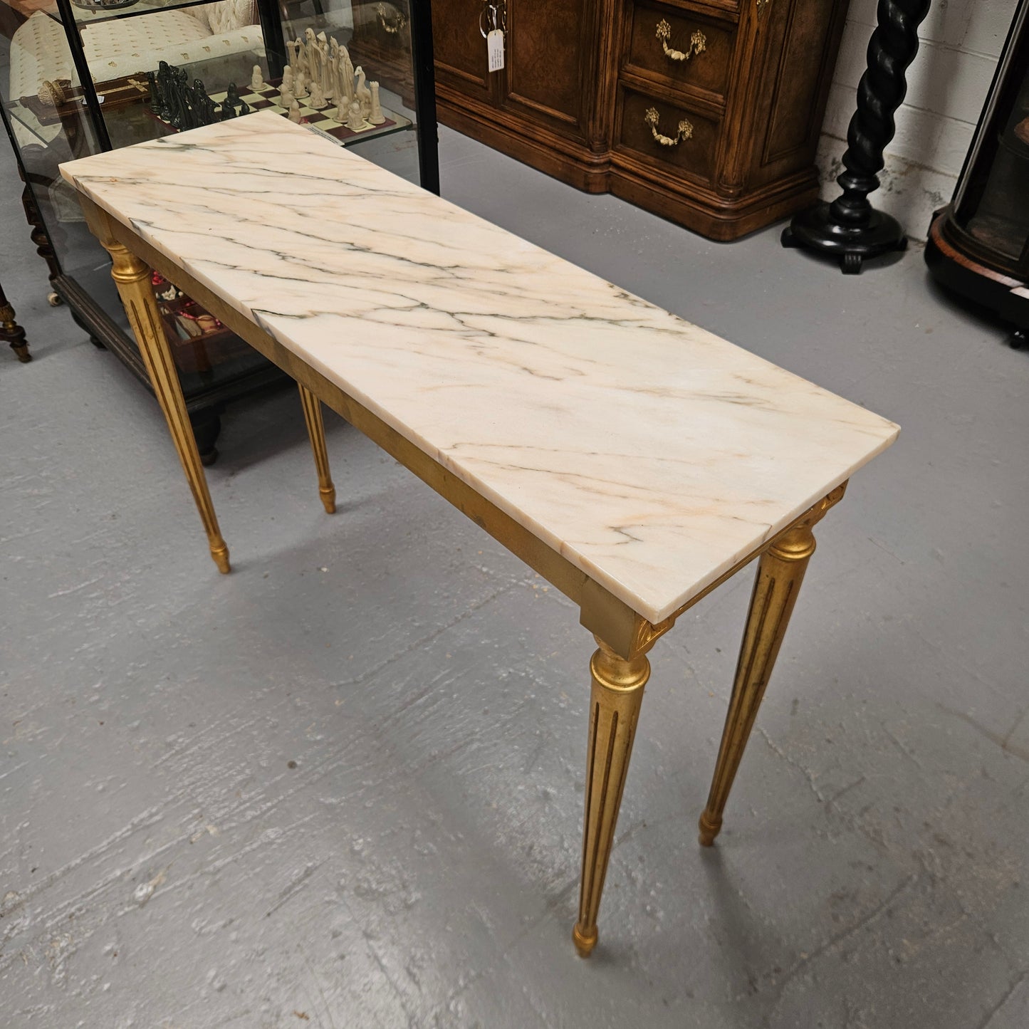 Louis XVI Style Gilt Console Table With Marble Top