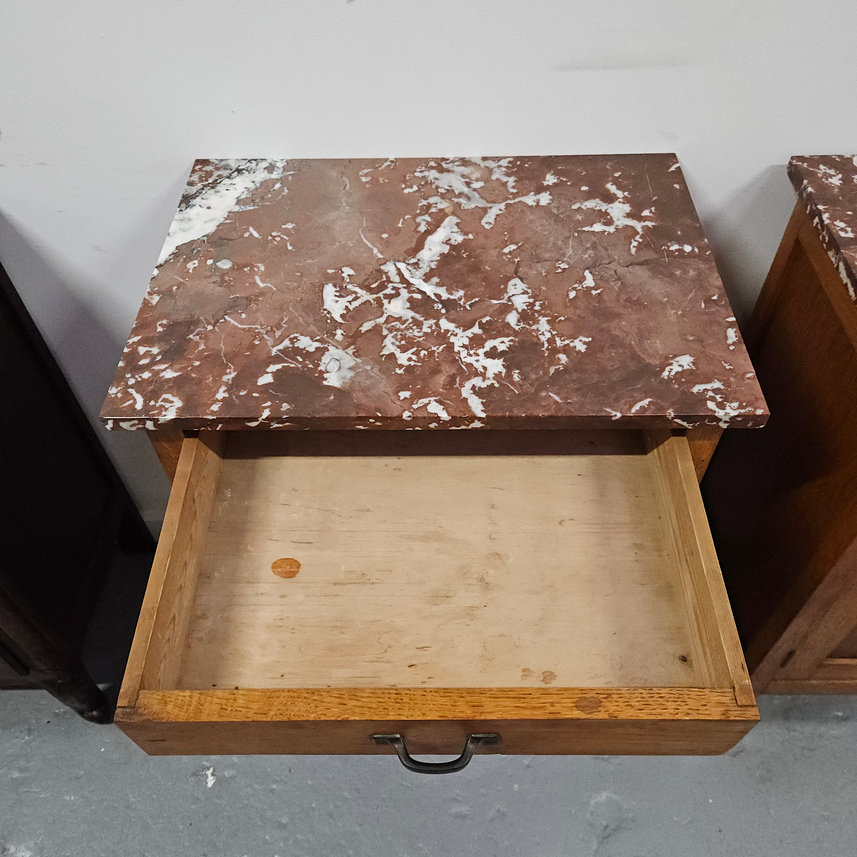 Oak Marble Top Side Cabinet With Drawer | Antique & Vintage | Moonee Ponds Antiques | Australia Wide Delivery