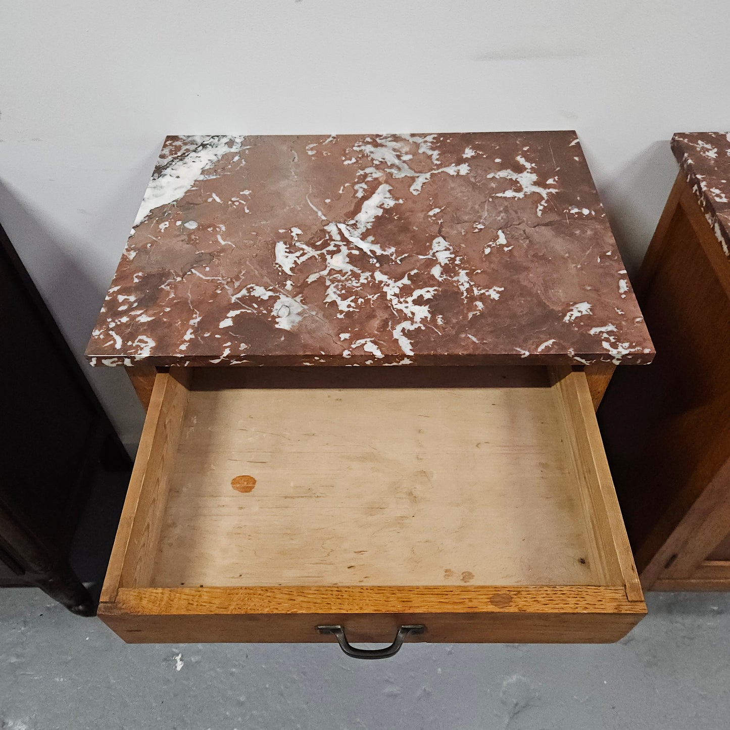 Oak Marble Top Side Cabinet With Drawer