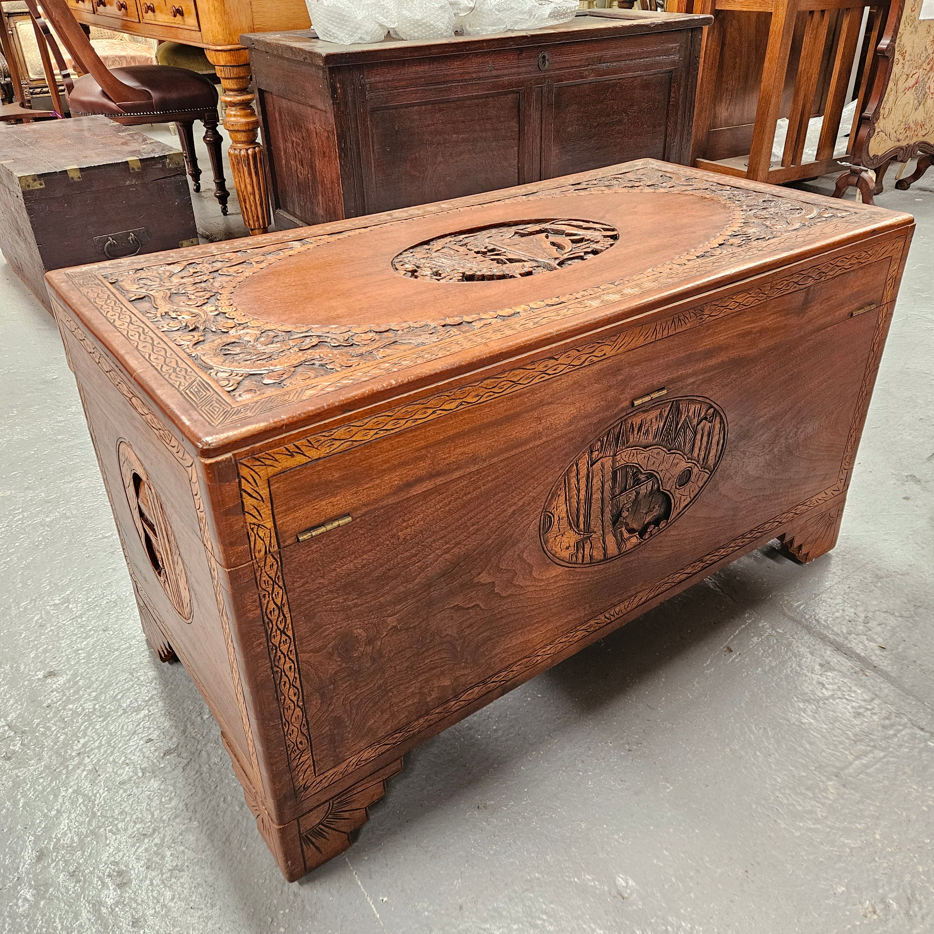 Oriental Carved Camphor Wood Chest | Antique & Vintage | Moonee Ponds Antiques | Australia Wide Delivery