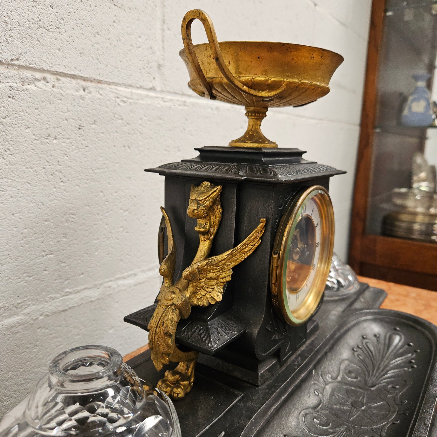 French Desk Clock With Inkwells