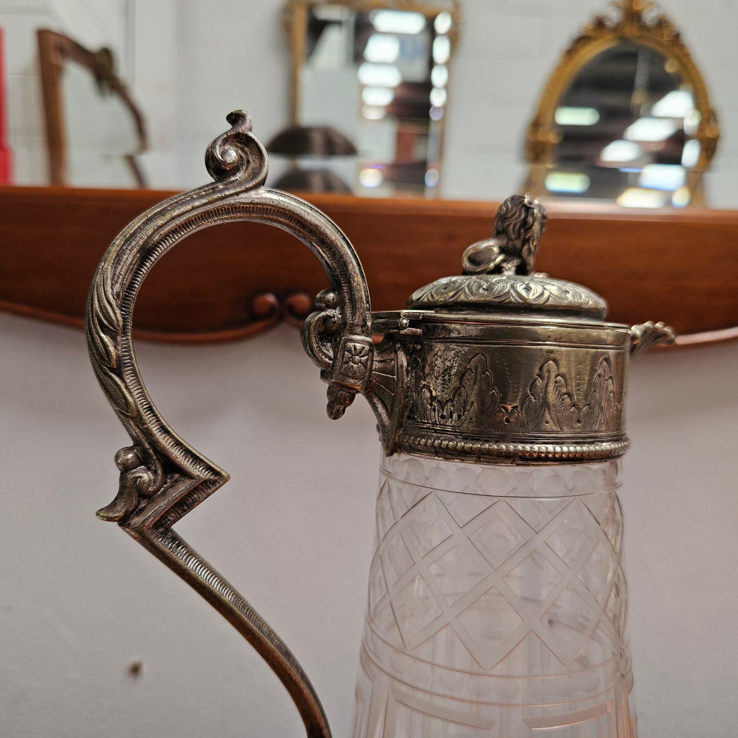 Superb Edwardian Crystal & Silver Plate Claret Jug