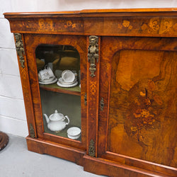 Outstanding Burr Walnut & Marquetry Antique Bookcase Credenza | Antique & Vintage | Moonee Ponds Antiques | Australia Wide Delivery