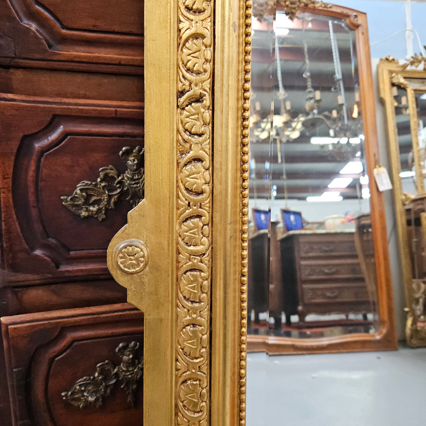 Napoleon III Style French Gilt & Floral Decorated Bevelled Mirror