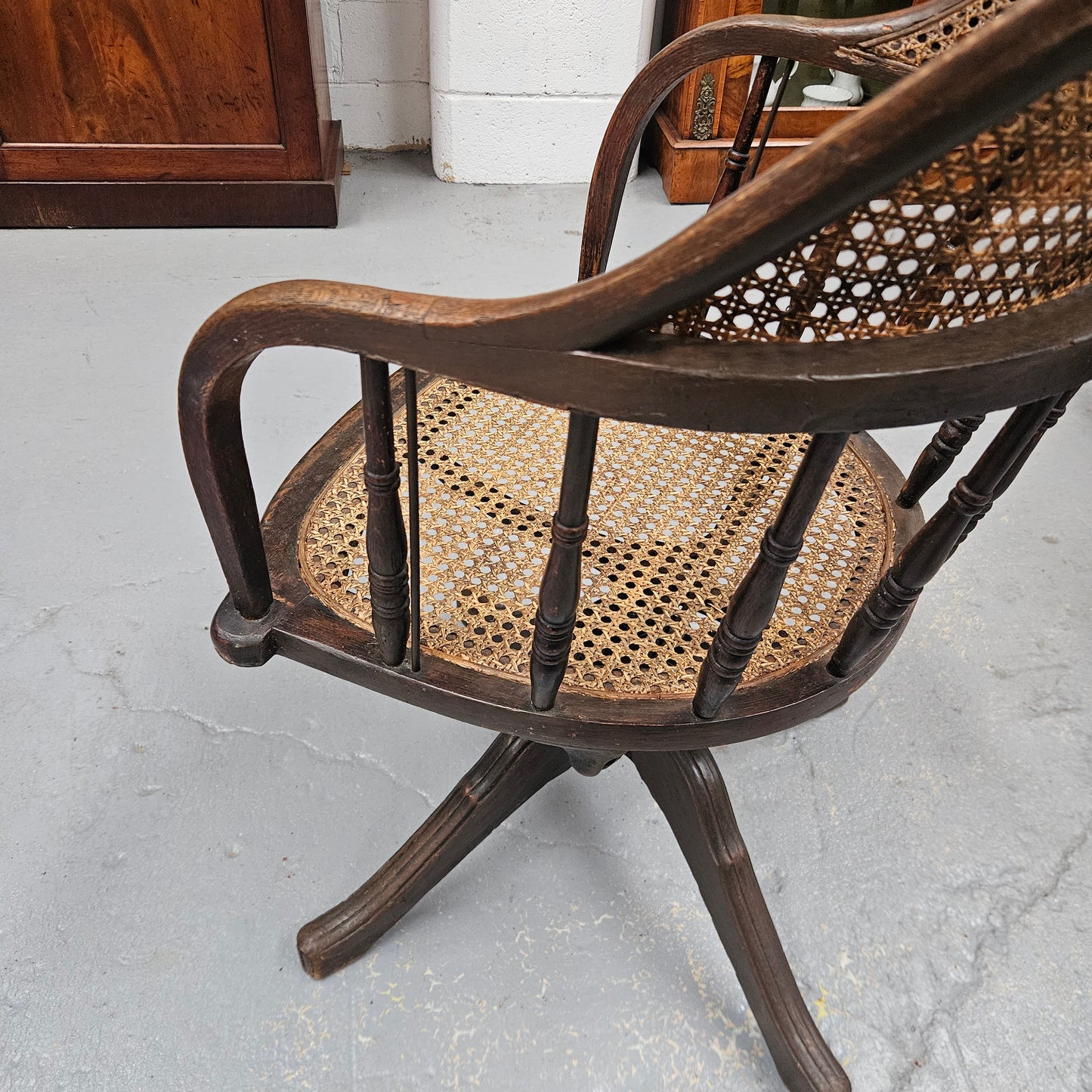 Antique Cane & Oak Office Desk Chair