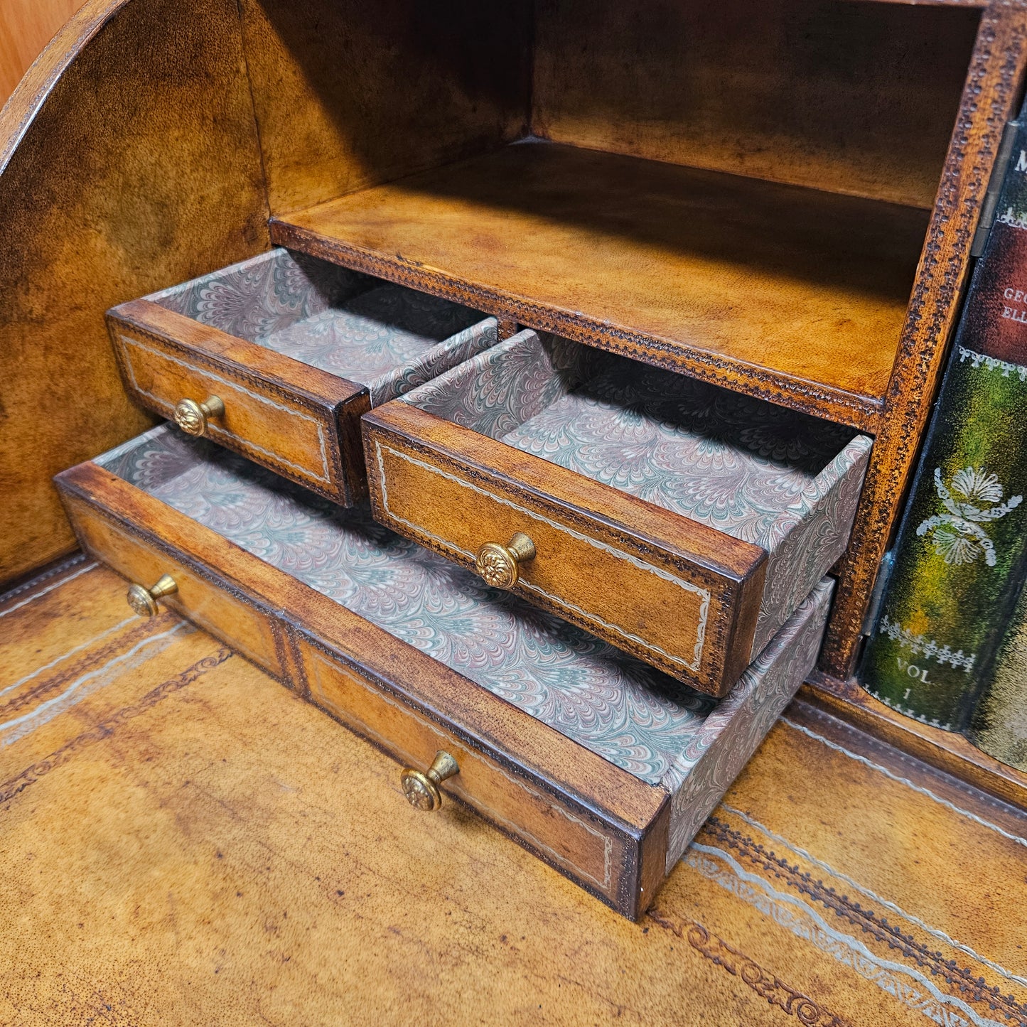 Spanish Empire Style Leather, Iron & Brass Desk