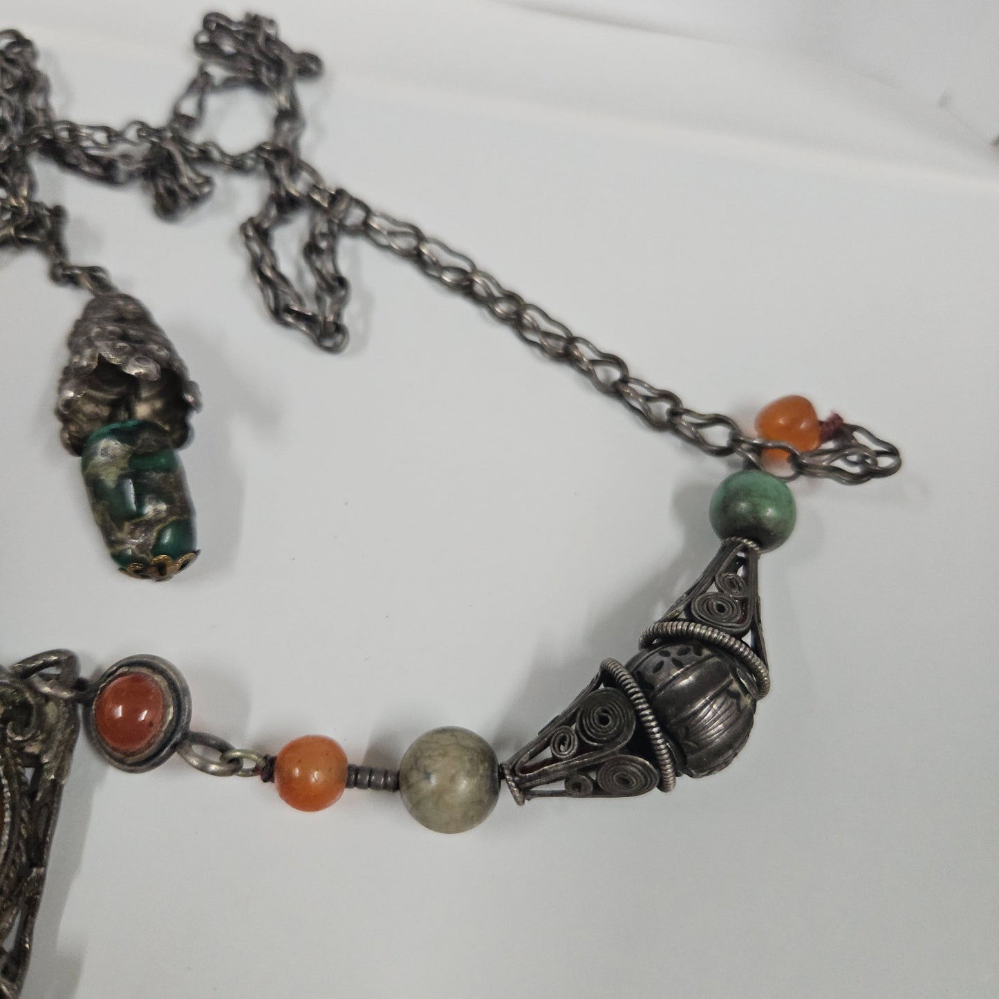 Vintage Tibetan Natural Stone & Silver Necklace