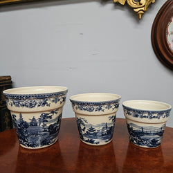 Vintage Set of Three Blue & White Planters