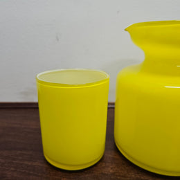 Vintage Yellow Blown Glass Jug and Glass Cup