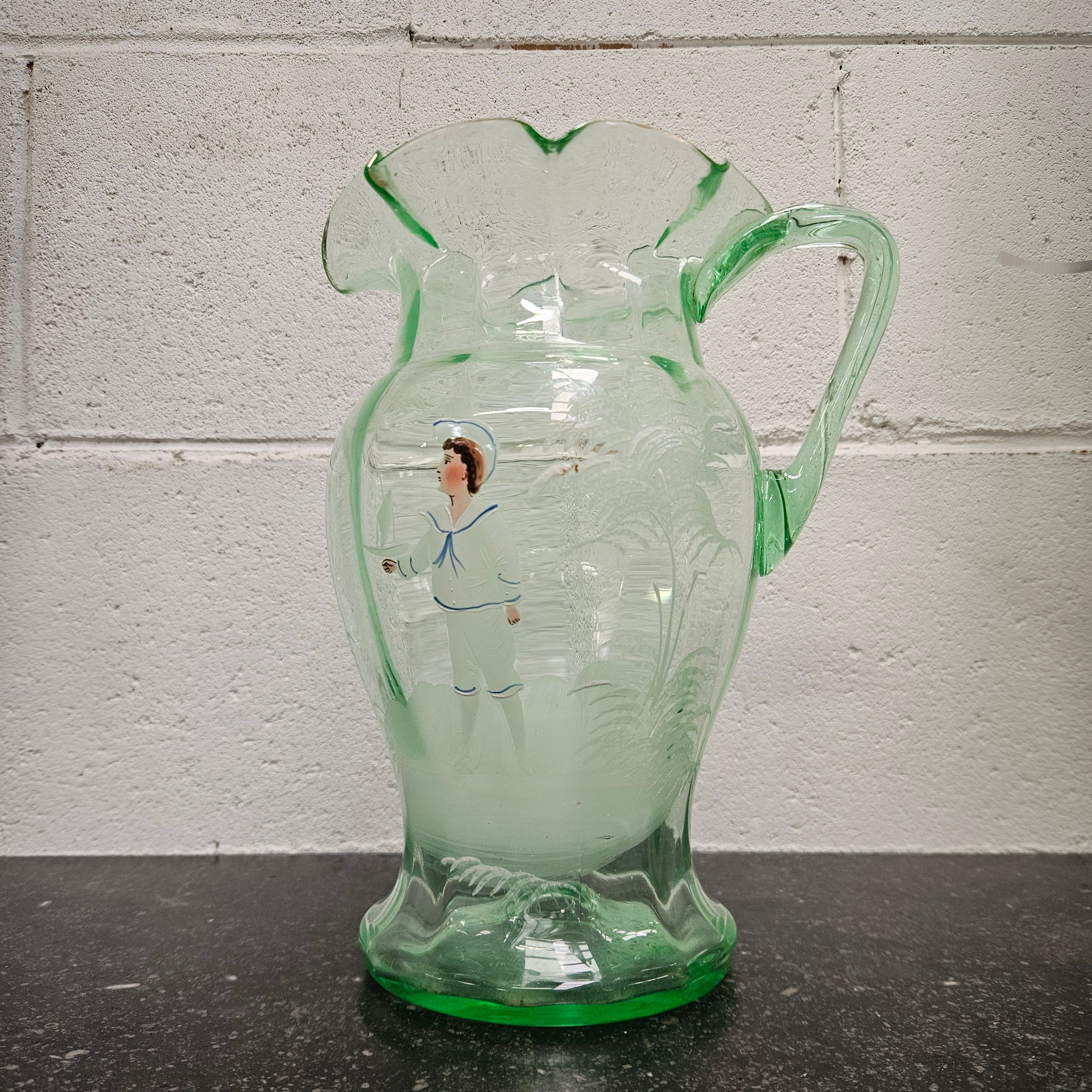 Uranium Glass Mary Gregory Style Large Jug | Antique & Vintage | Moonee Ponds Antiques | Australia Wide Delivery