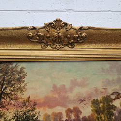 Signed Oil on Canvas "Hunting Scene" In Decorative Gilt Frame | Antique & Vintage | Moonee Ponds Antiques | Australia Wide Delivery