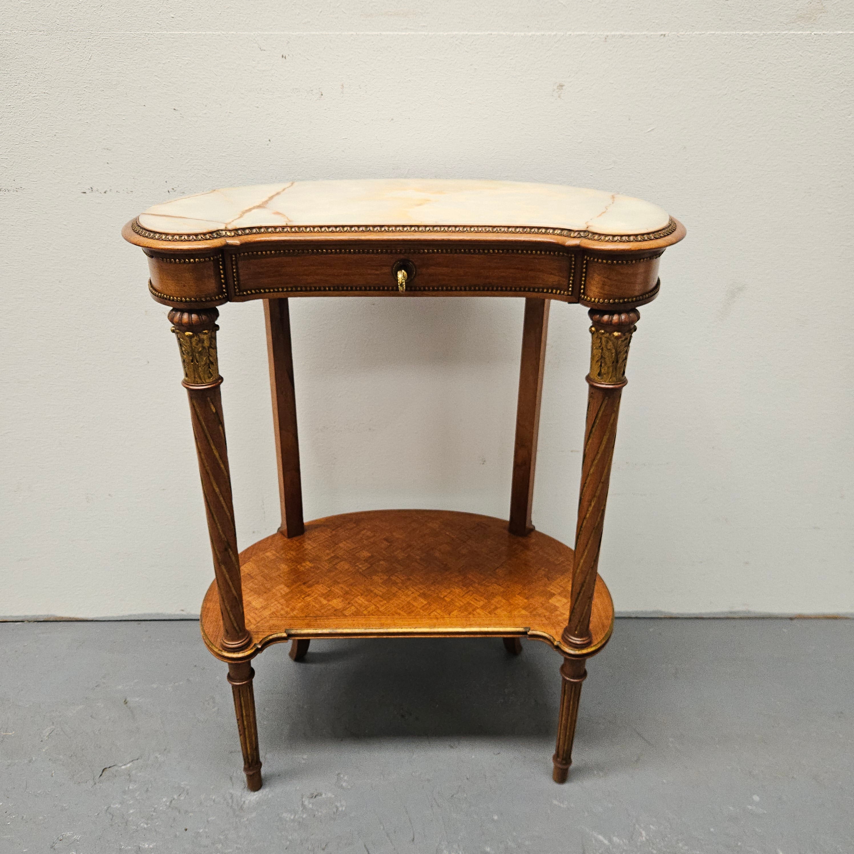 Louis XVIth Style Kidney Shape, Marble Top, Ormolu Trim Side Table | Antique & Vintage | Moonee Ponds Antiques | Australia Wide Delivery