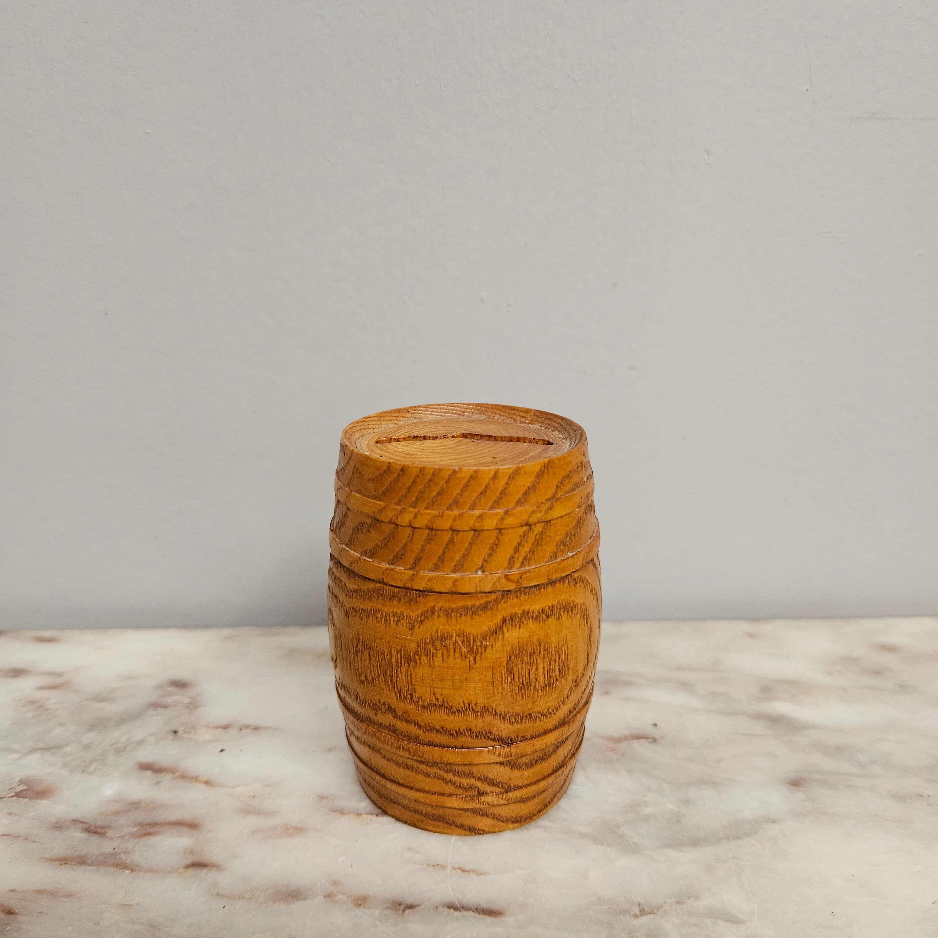 Vintage Treen Oak Barrell Money Box