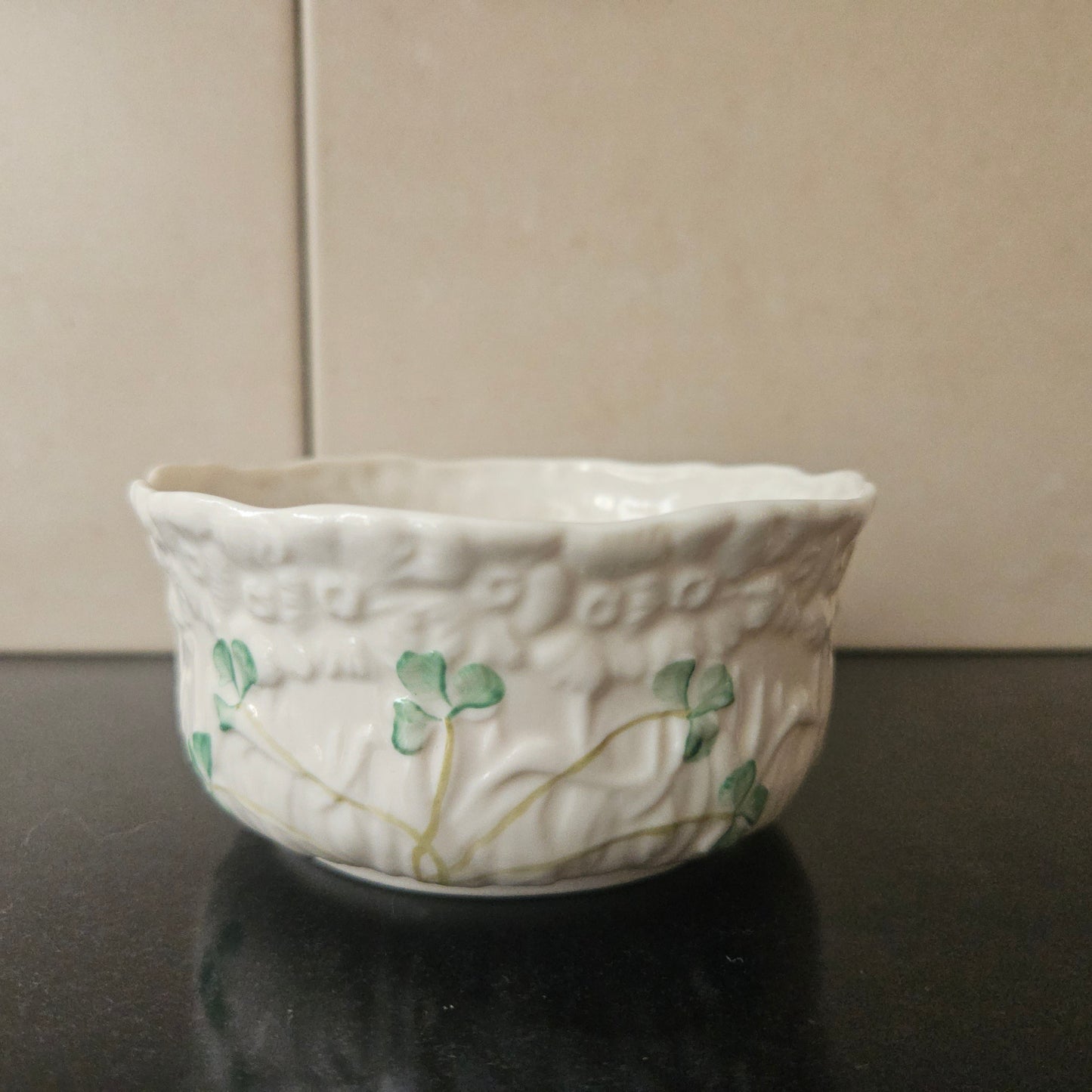 Belleek Bowl With Shamrock Pattern