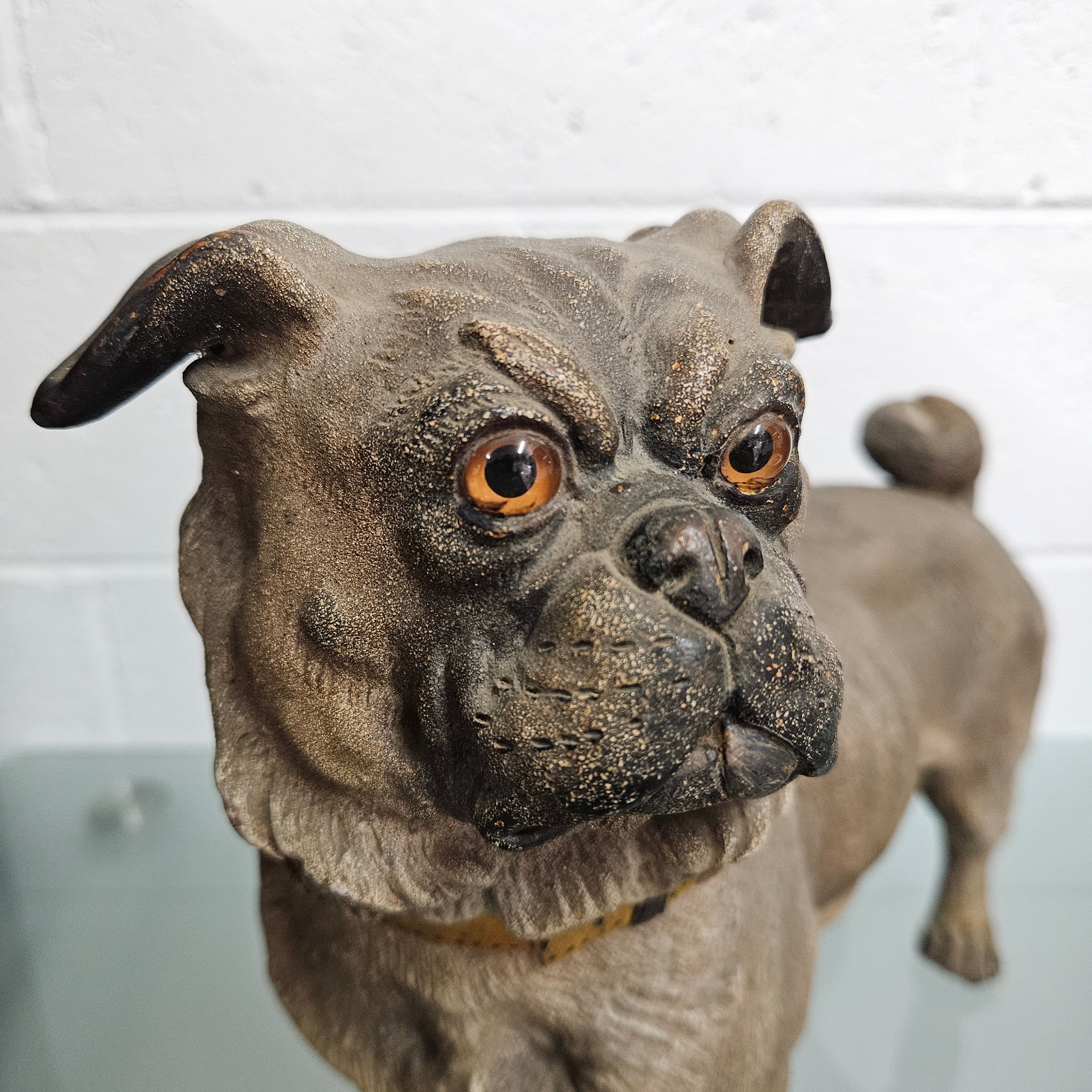 Rare Australian Large Cold Painted Terracotta Pug Statue | Antique & Vintage | Moonee Ponds Antiques | Australia Wide Delivery