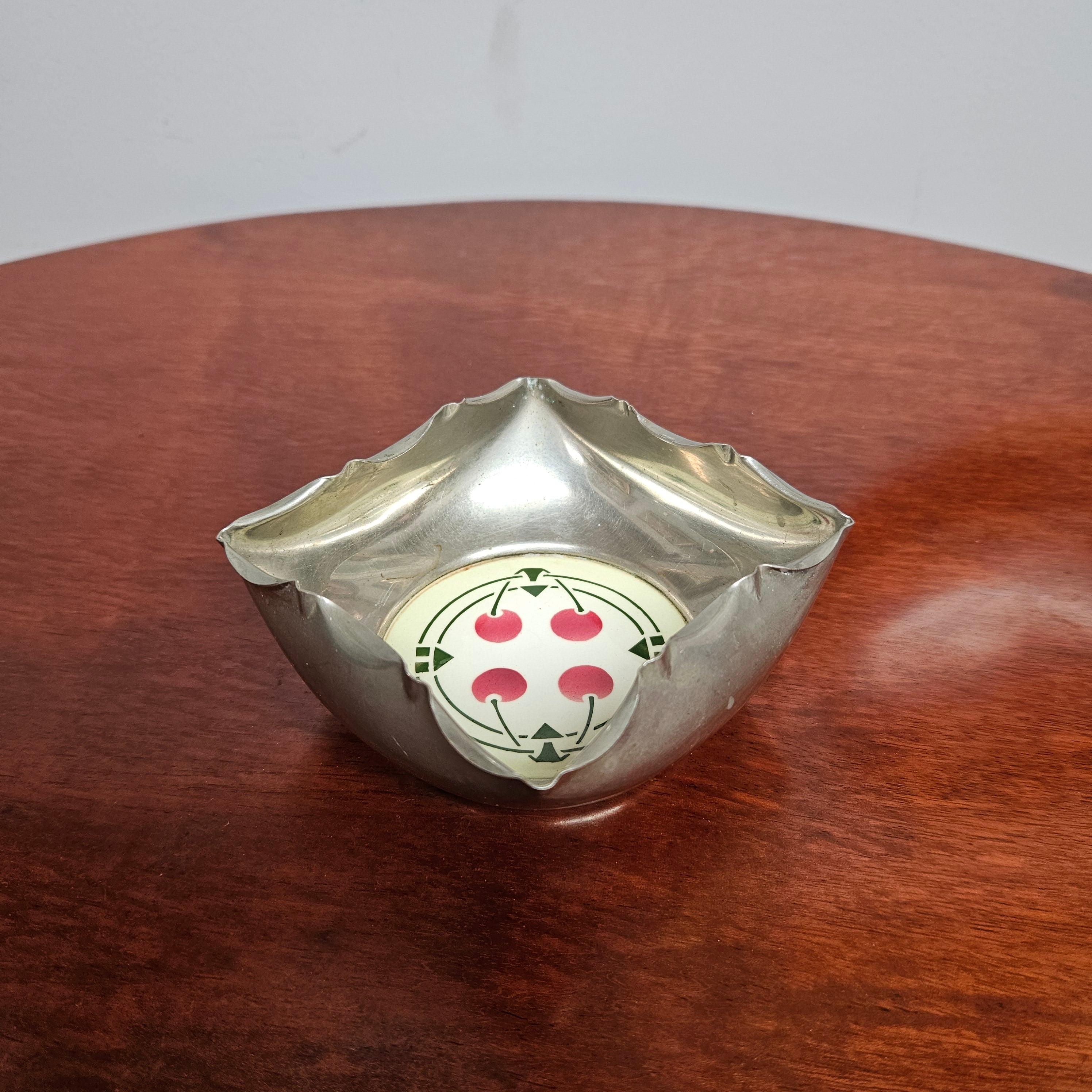 Vintage Art Deco Silver Plate & Ceramic Bon Bon Dish