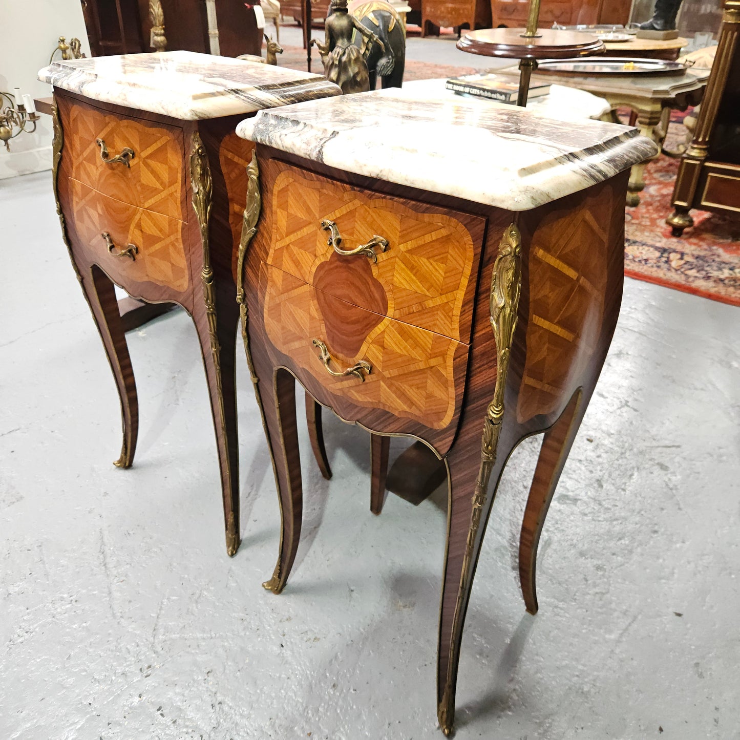 Louis XV Style Miniature Commode Marble Top Bedsides