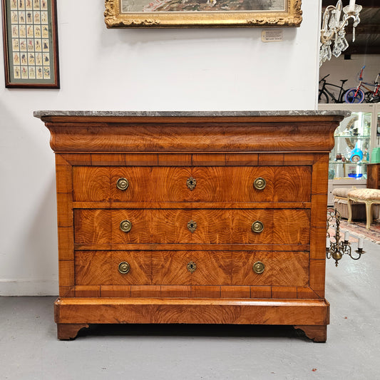 Stunning French 18th Century Elm Commode With Superb Original Grey Marble