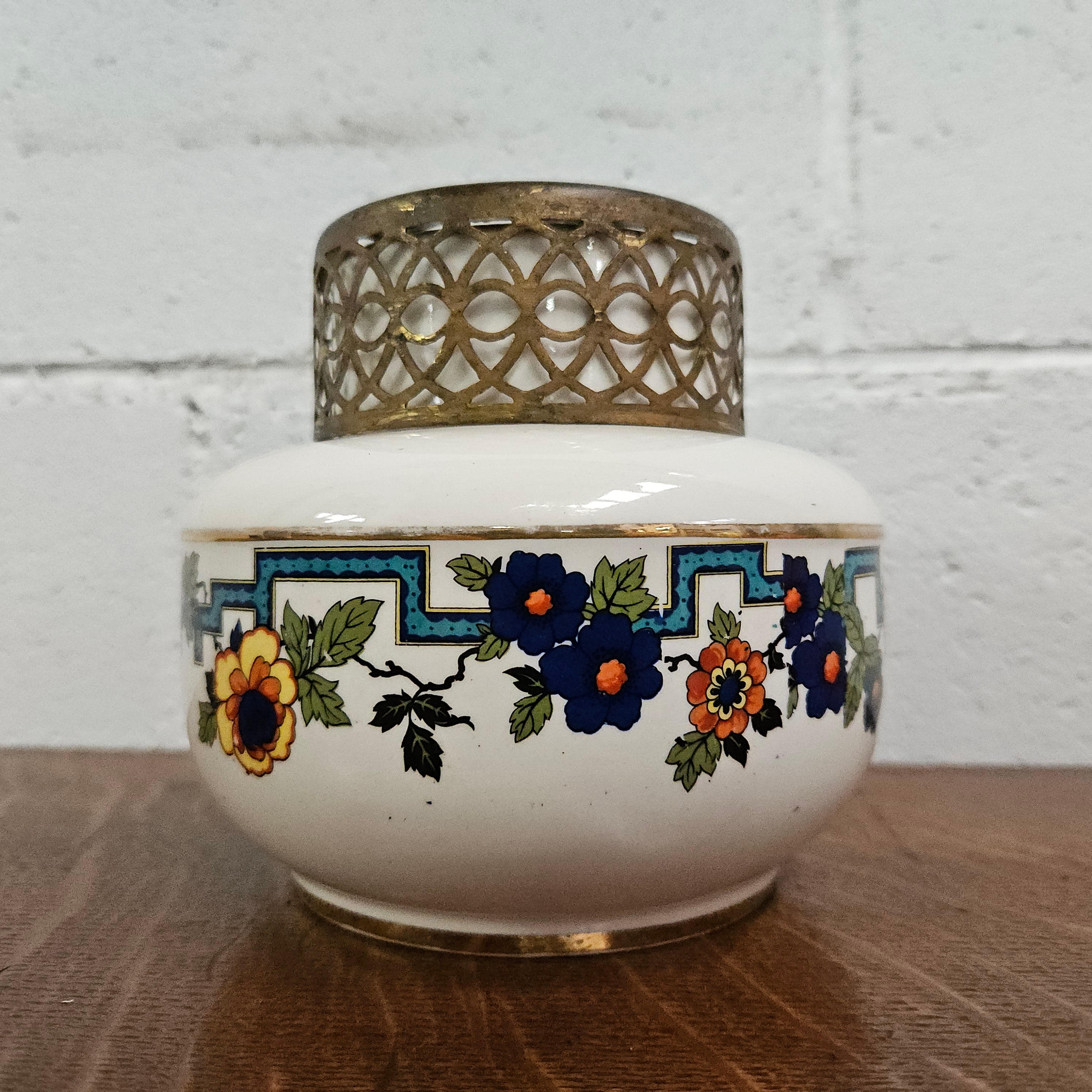 Falcon Ware Vase & Metal Floral Frog Top | Antique & Vintage | Moonee Ponds Antiques | Australia Wide Delivery