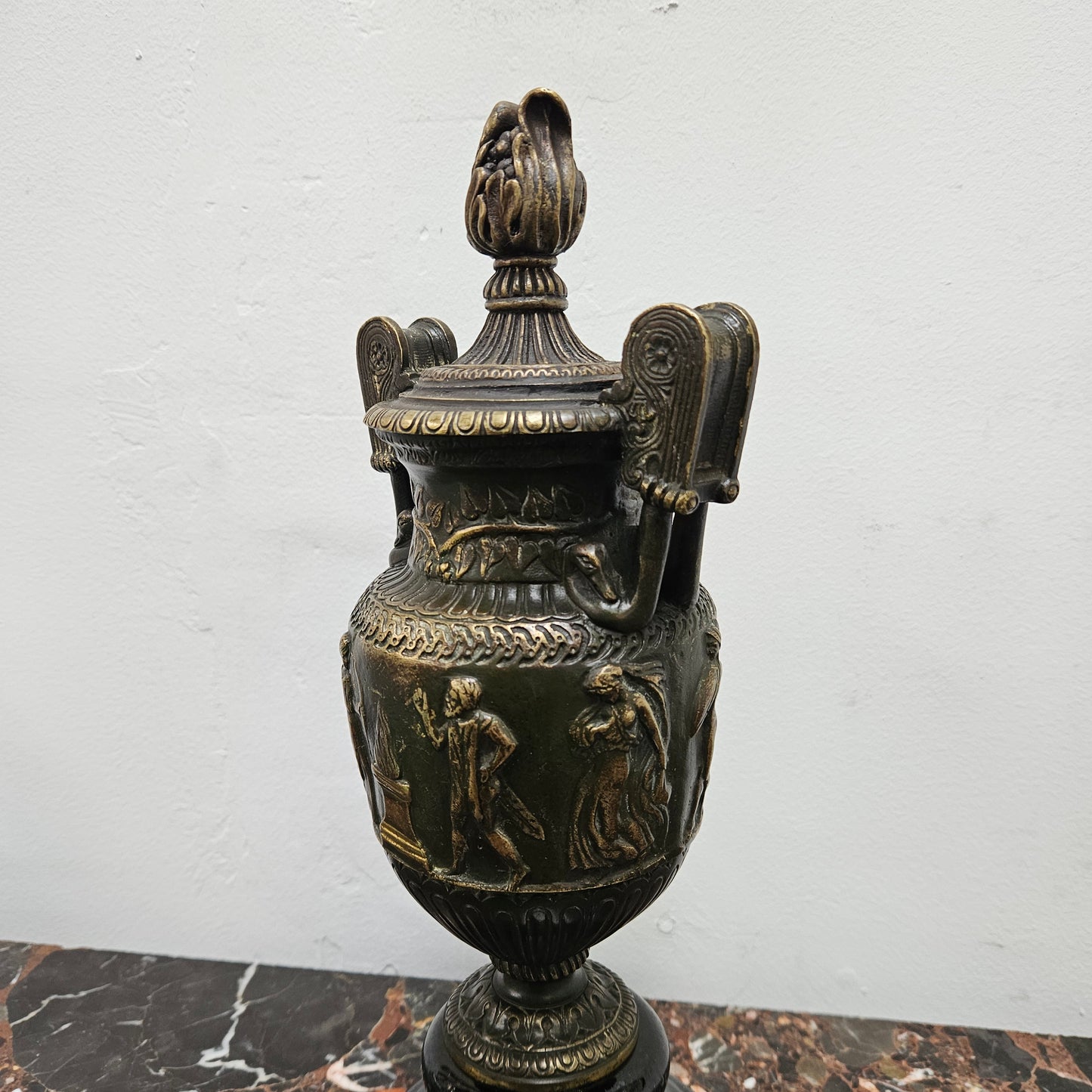 Victorian Bronze Urn On Ceramic Base