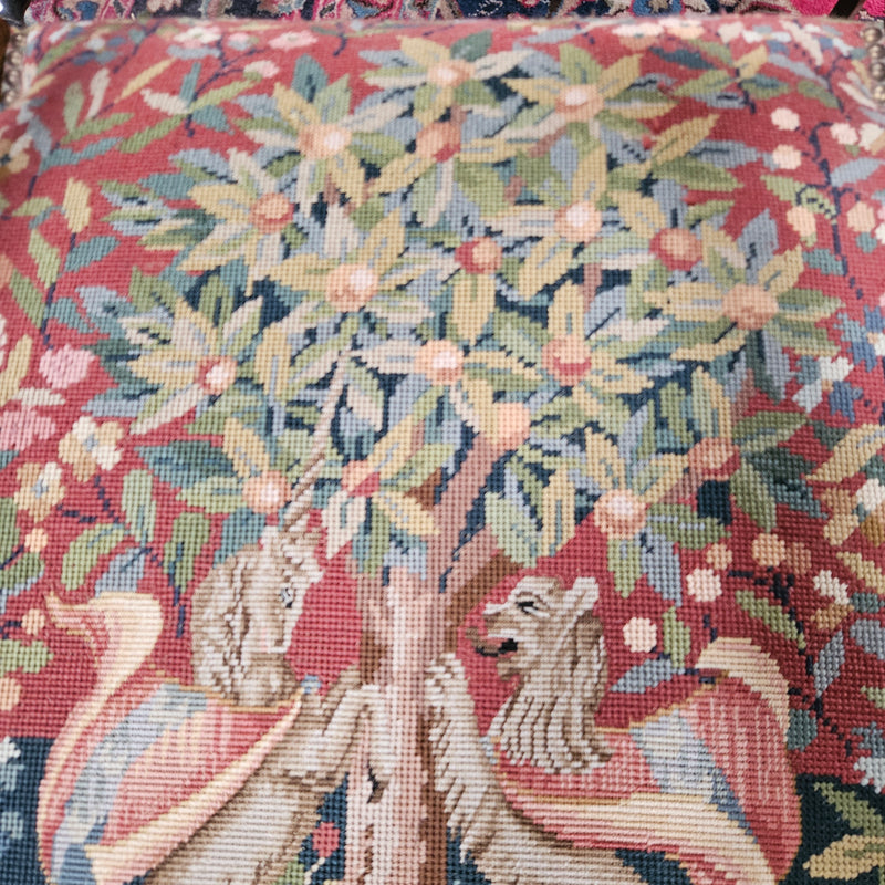 19th Century French Carved Walnut & Tapestry Fireside/Throne Chair