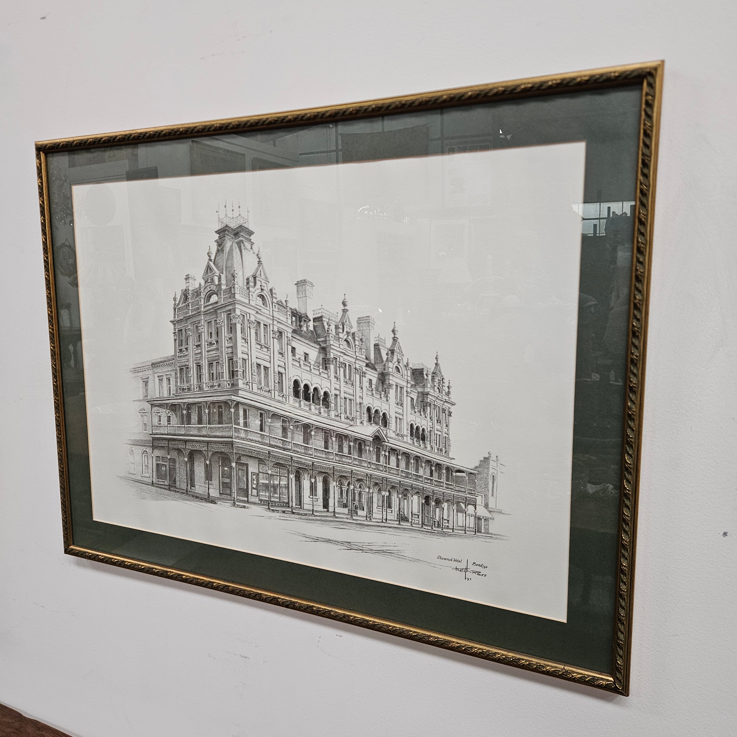 Lithograph by Keith Ross of Shamrock Hotel Bendigo | Antique & Vintage | Moonee Ponds Antiques | Australia Wide