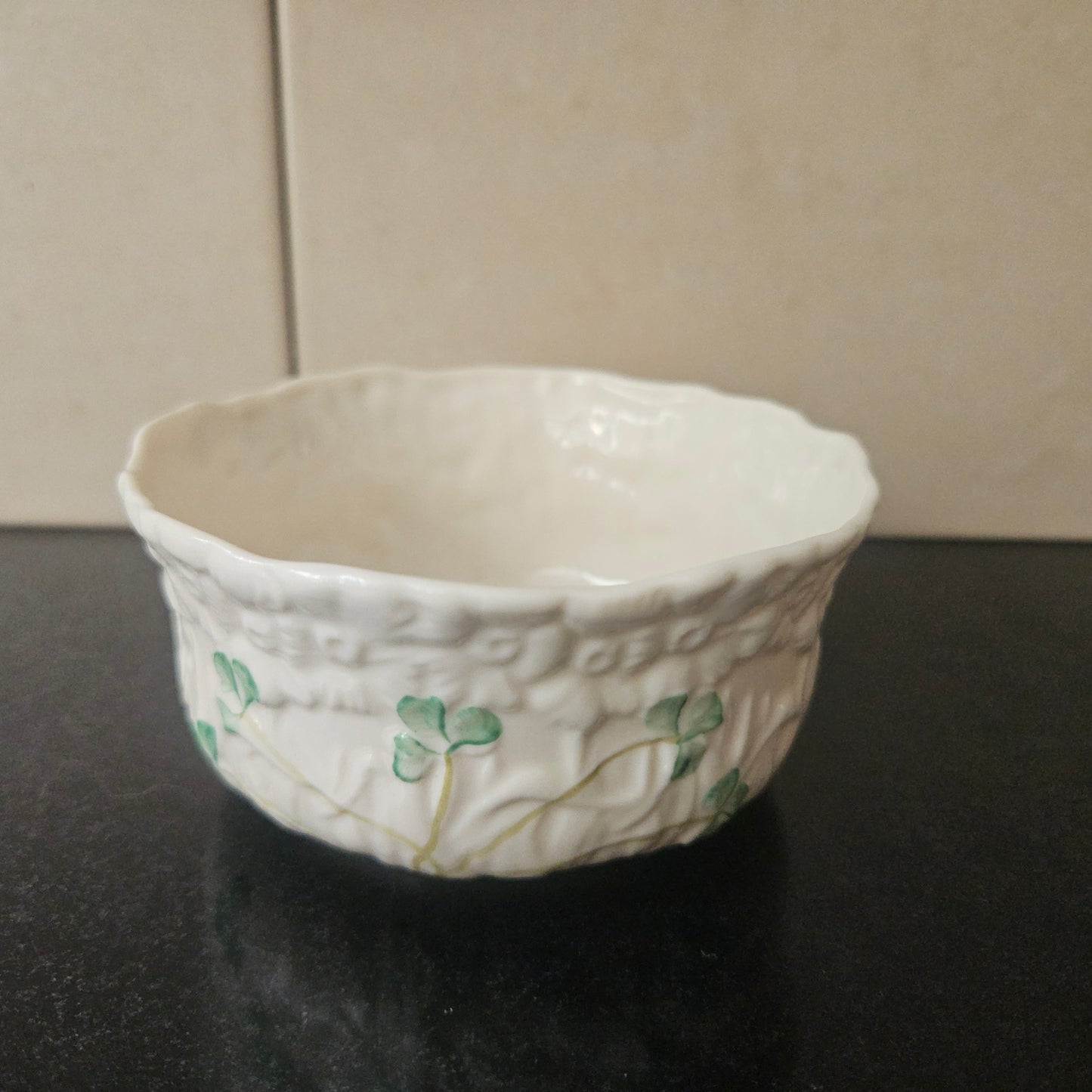 Belleek Bowl With Shamrock Pattern