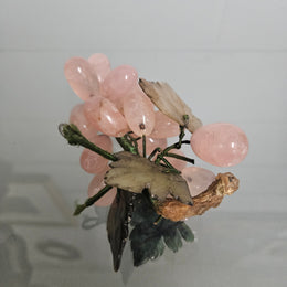Vintage Cluster Of Pink Quartz& Jade Grapes & Leaves