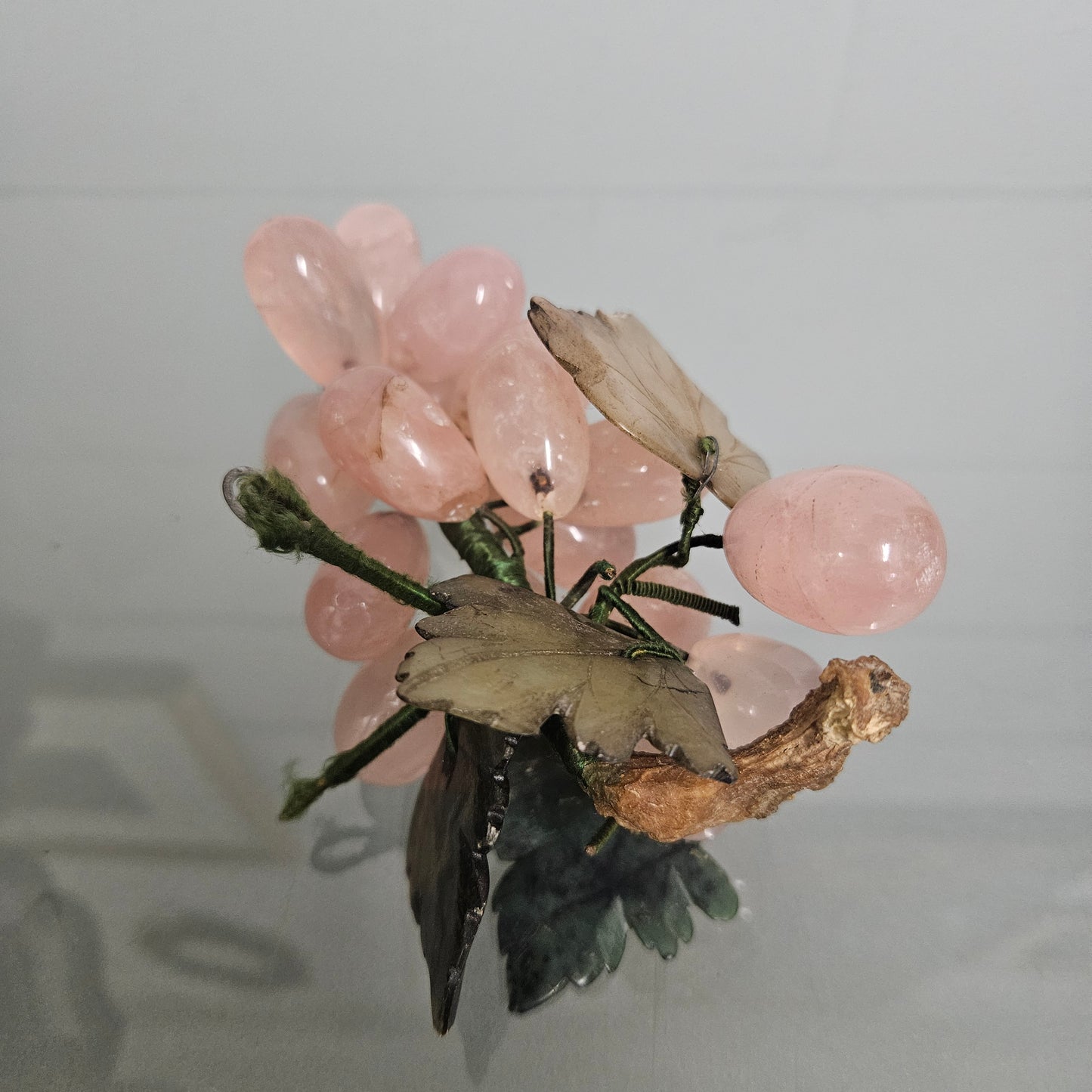 Vintage Cluster Of Pink Quartz& Jade Grapes & Leaves