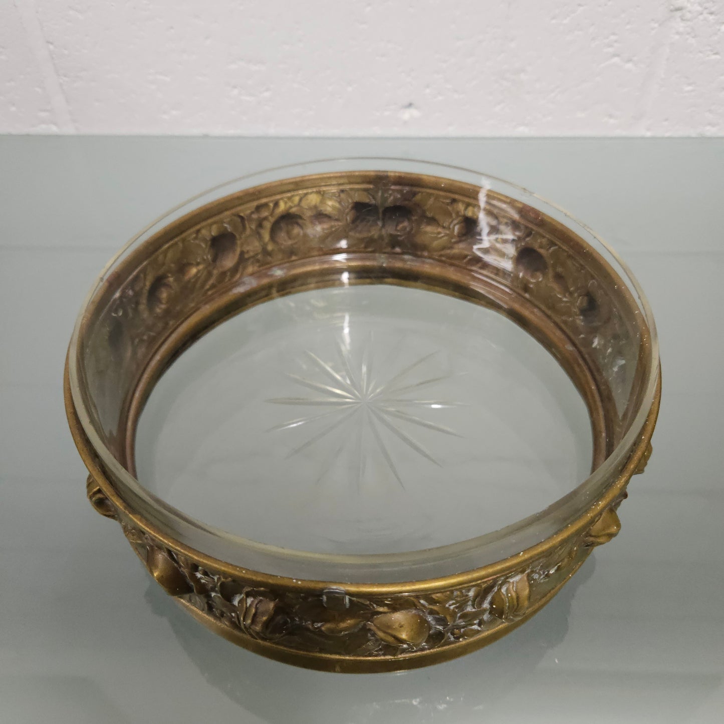 Brass & Cut Glass Insert Serving Bowl