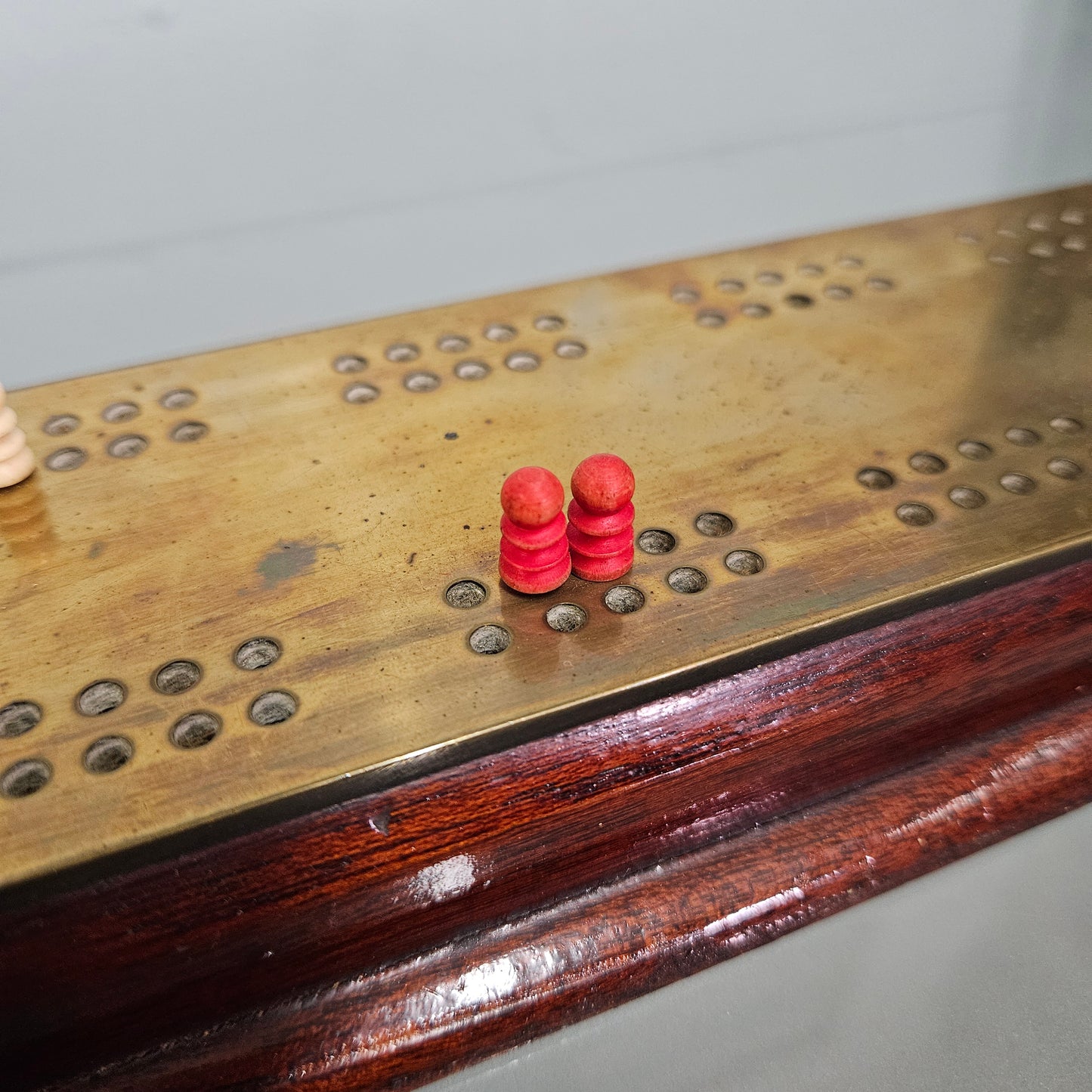 Vintage Brass & Timber Cribbage Board