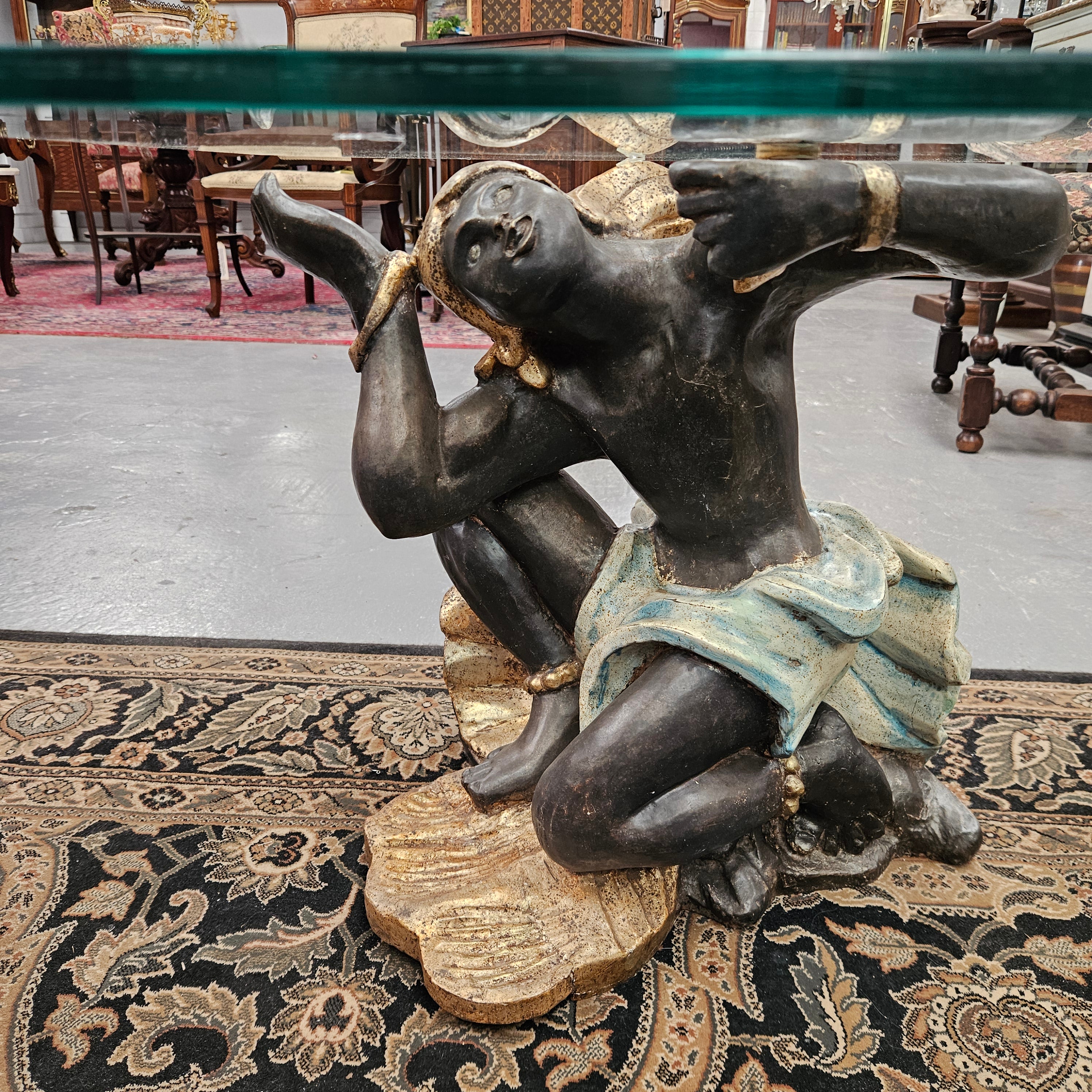 Vintage Carved Giltwood, Painted Blackamoor Glass Topped Coffee Table | Antique & Vintage | Moonee Ponds Antiques | Australia Wide Delivery