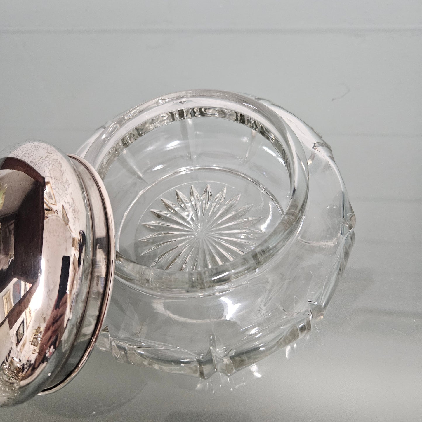 Antique Cut Glass & Sterling Silver Lid Dressing Table Bowl